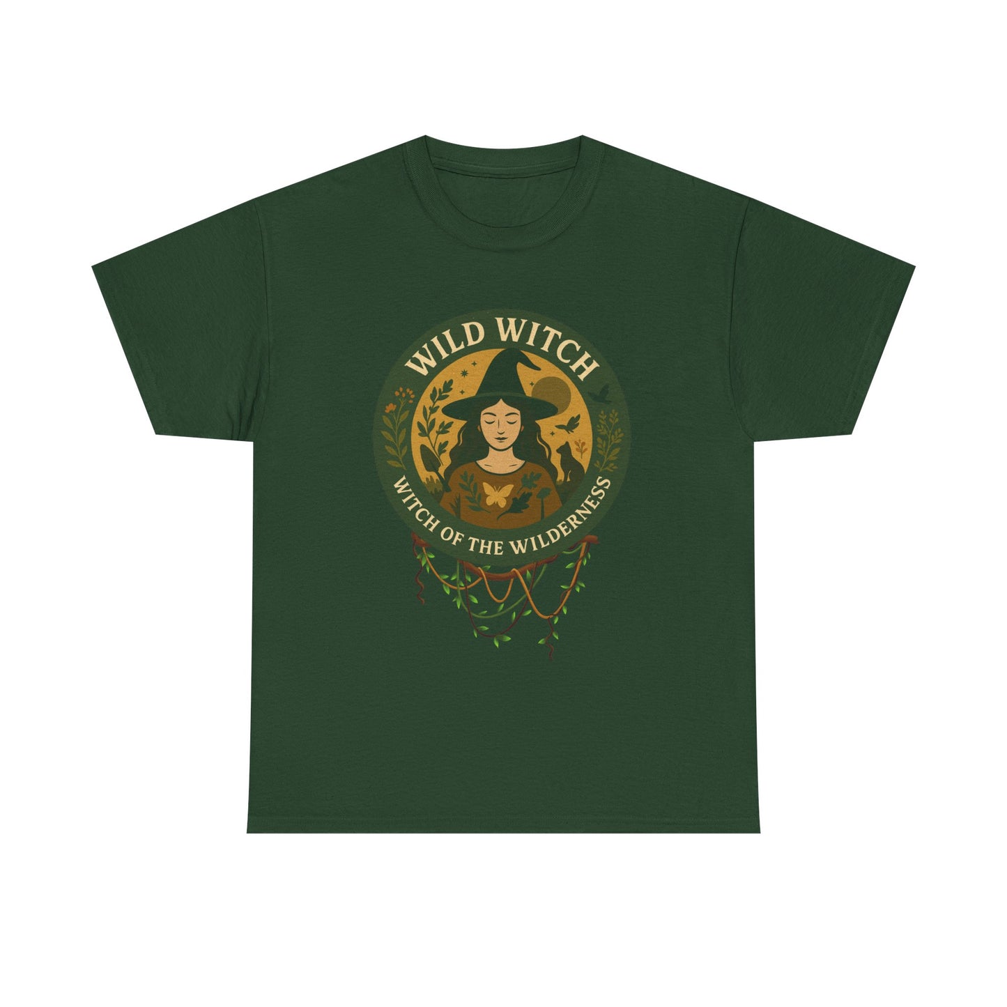Wild Witch Unisex Heavy Cotton Tee, Bohemian T-Shirt, Nature Lover Gift, Witchy Apparel, Eco-Friendly Fashion, Casual Wear