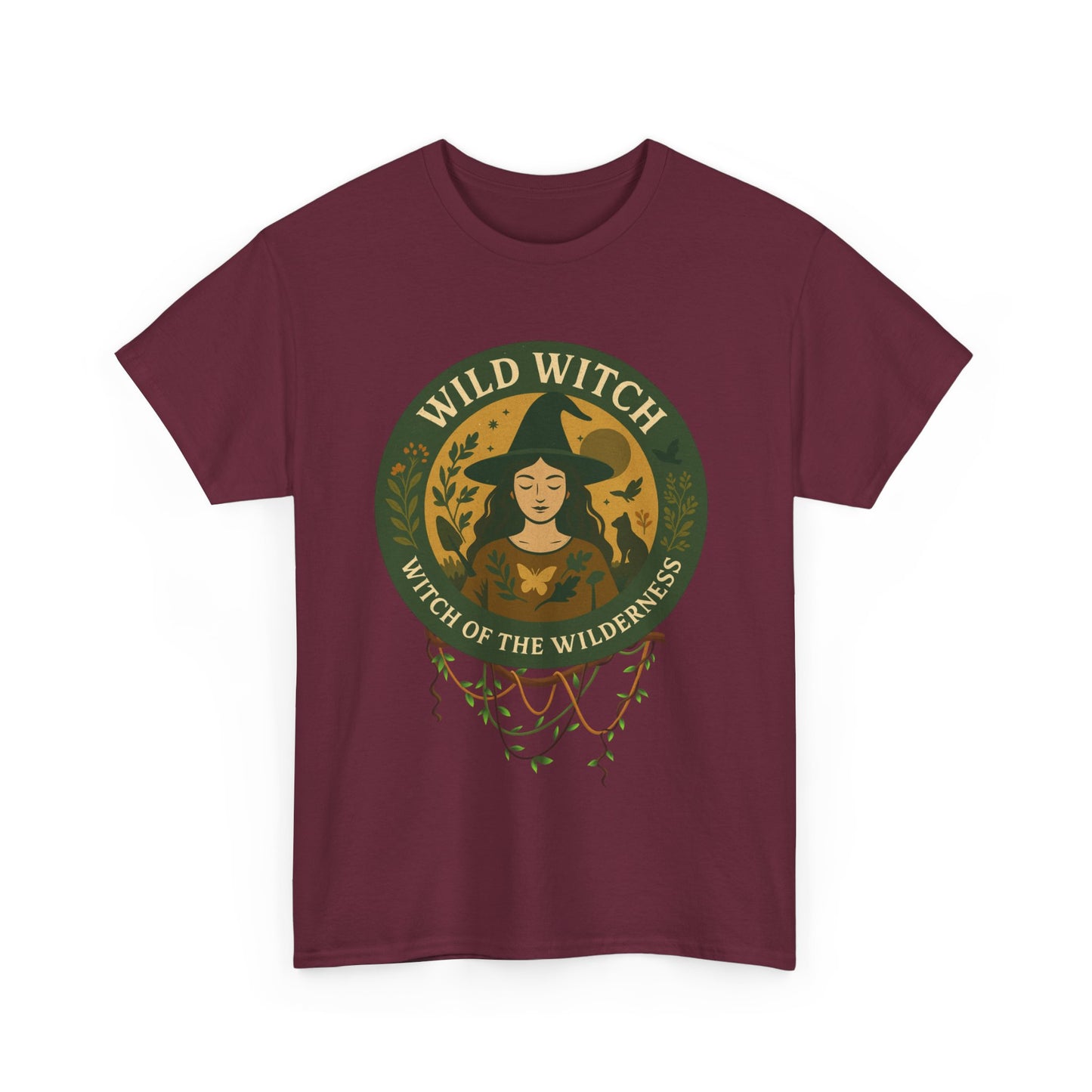 Wild Witch Unisex Heavy Cotton Tee, Bohemian T-Shirt, Nature Lover Gift, Witchy Apparel, Eco-Friendly Fashion, Casual Wear