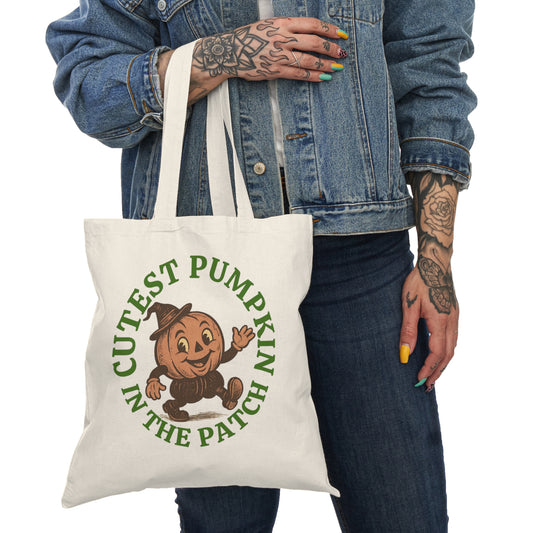 Cutest Pumpkin in the Patch Tote Bag , Vintage Jack-o-Lantern Halloween Canvas Bag , Retro Trick or Treat Bag