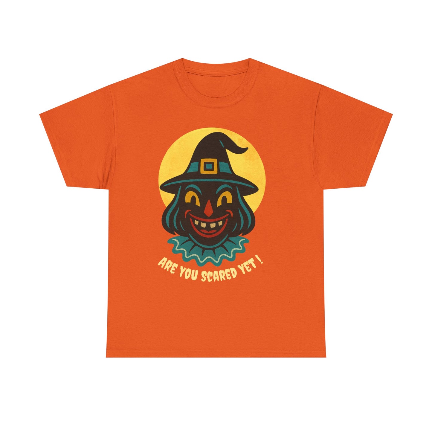Are You Scared Yet? Whimsical Halloween Tee, Unisex Heavy Cotton T-Shirt, Scary Clown Design, Fun Halloween Apparel, Spooky Gift for Friends