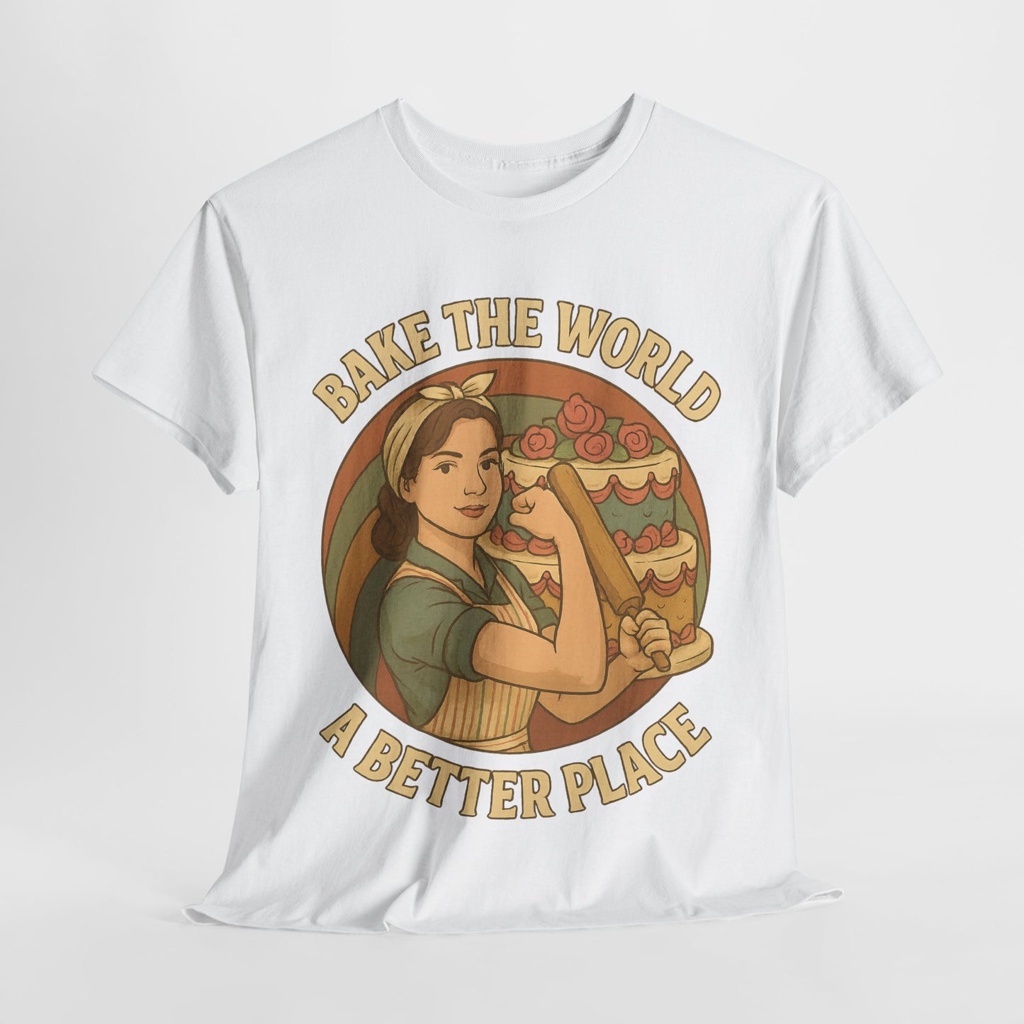 Bake the World a Better Place Tee, Unisex Cotton T-Shirt, Baking Gift, Vintage Style Tee, Eco-Friendly Apparel