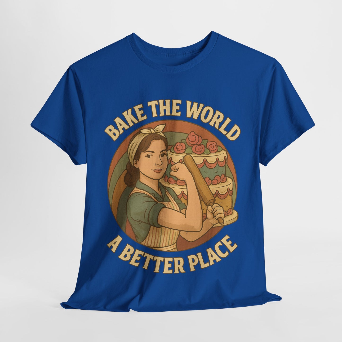 Bake the World a Better Place Tee, Unisex Cotton T-Shirt, Baking Gift, Vintage Style Tee, Eco-Friendly Apparel