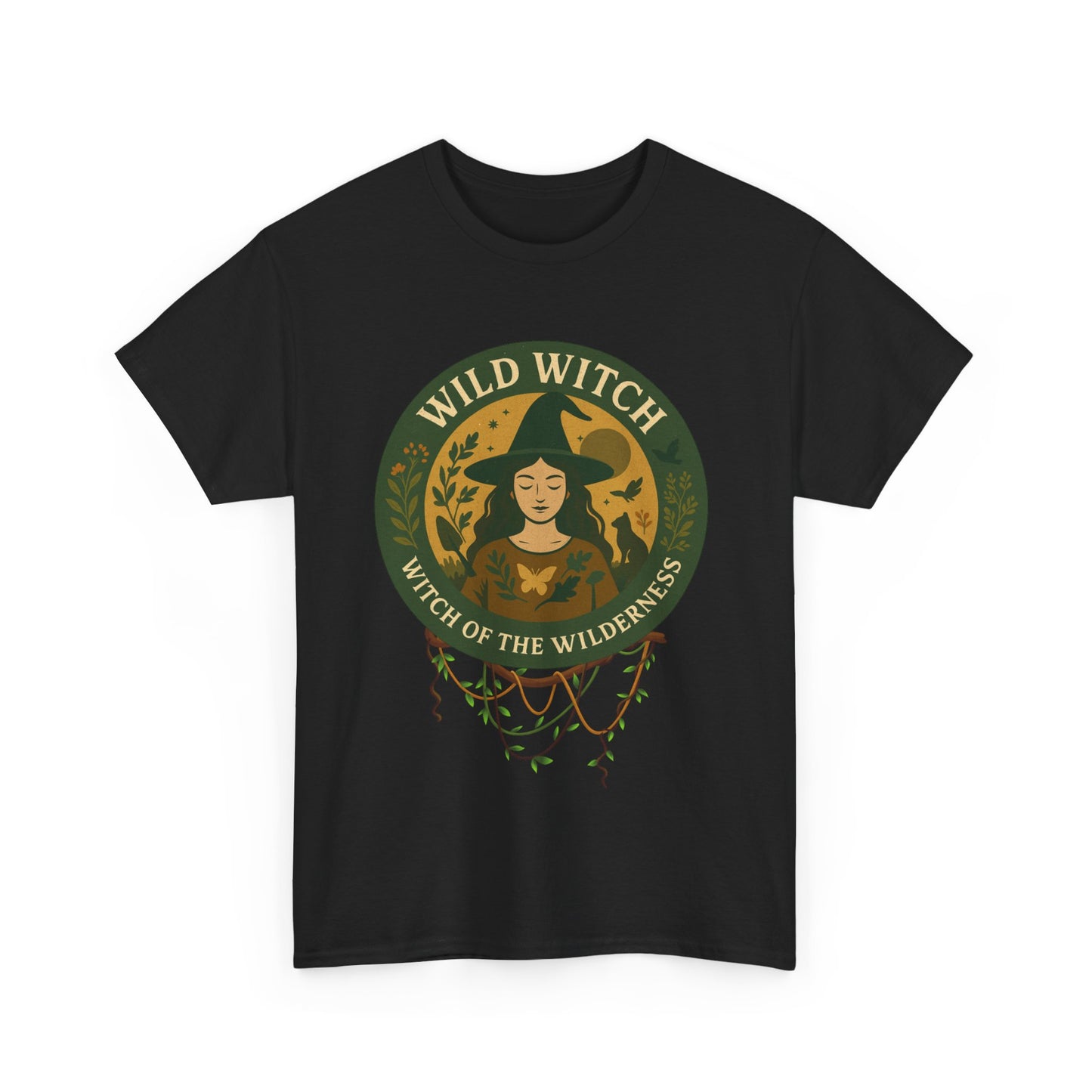 Wild Witch Unisex Heavy Cotton Tee, Bohemian T-Shirt, Nature Lover Gift, Witchy Apparel, Eco-Friendly Fashion, Casual Wear