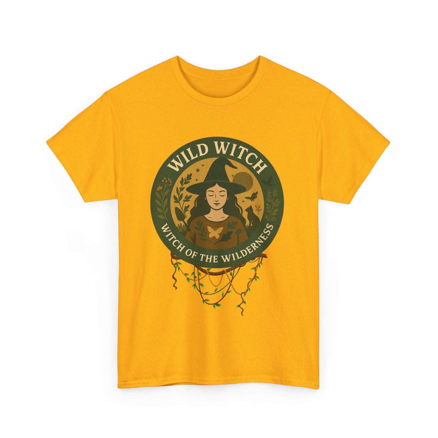 Wild Witch Unisex Heavy Cotton Tee, Bohemian T-Shirt, Nature Lover Gift, Witchy Apparel, Eco-Friendly Fashion, Casual Wear