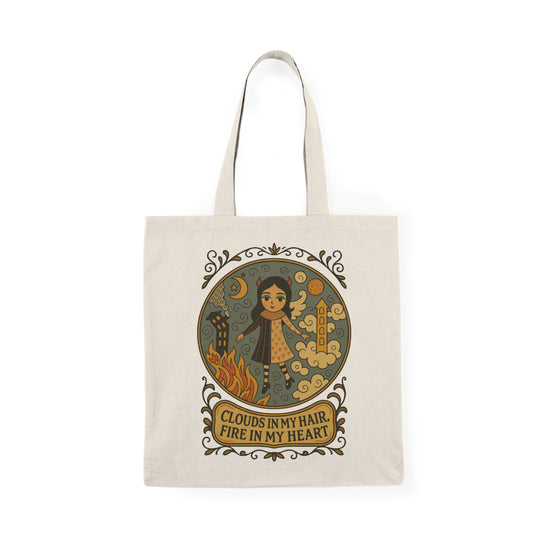 Original Art Tote Bag - "Clouds in My Hair, Fire in My Heart" - Eco-Friendly Carryall, Shopper Bag, Gift for Women, Boho Style, Art Tote