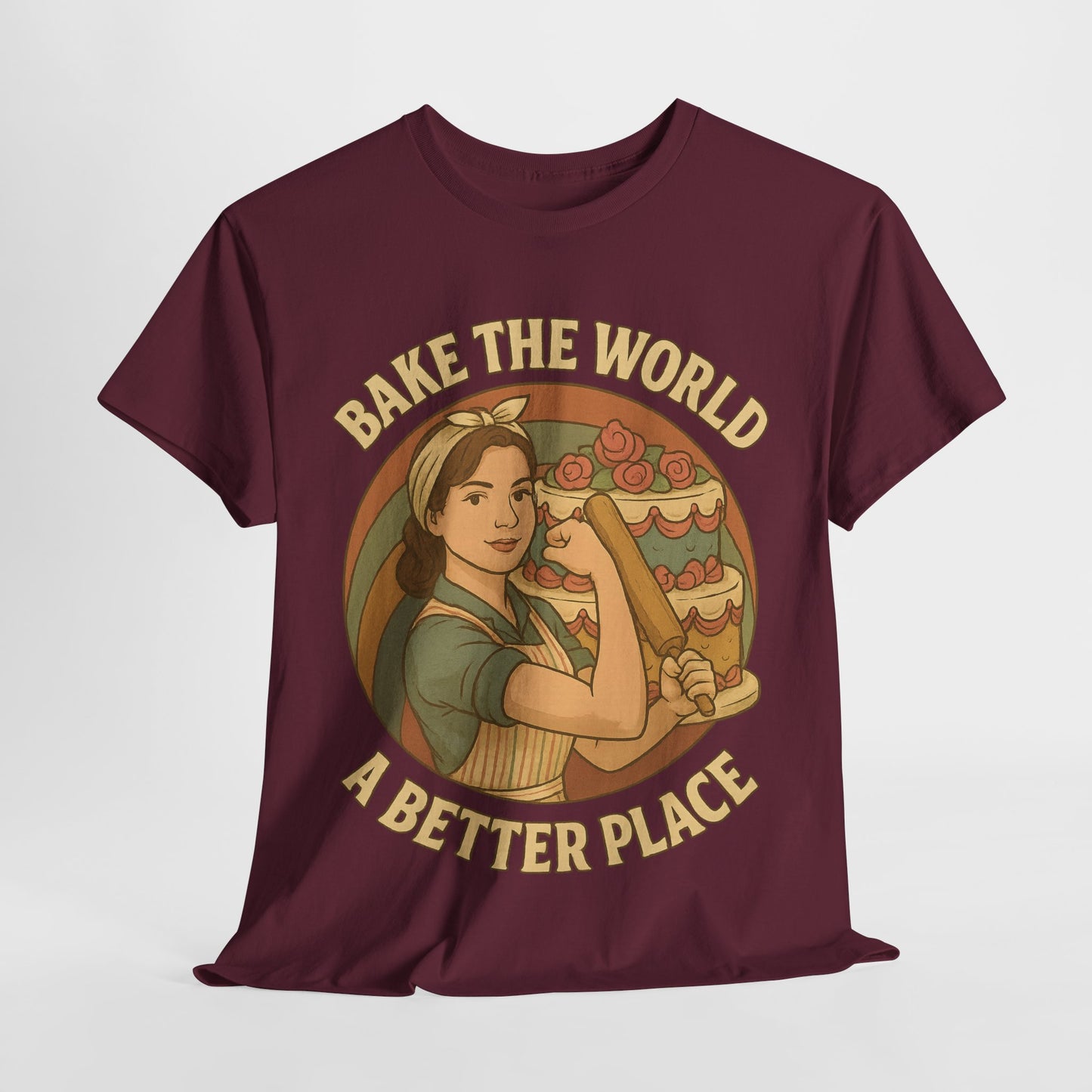 Bake the World a Better Place Tee, Unisex Cotton T-Shirt, Baking Gift, Vintage Style Tee, Eco-Friendly Apparel