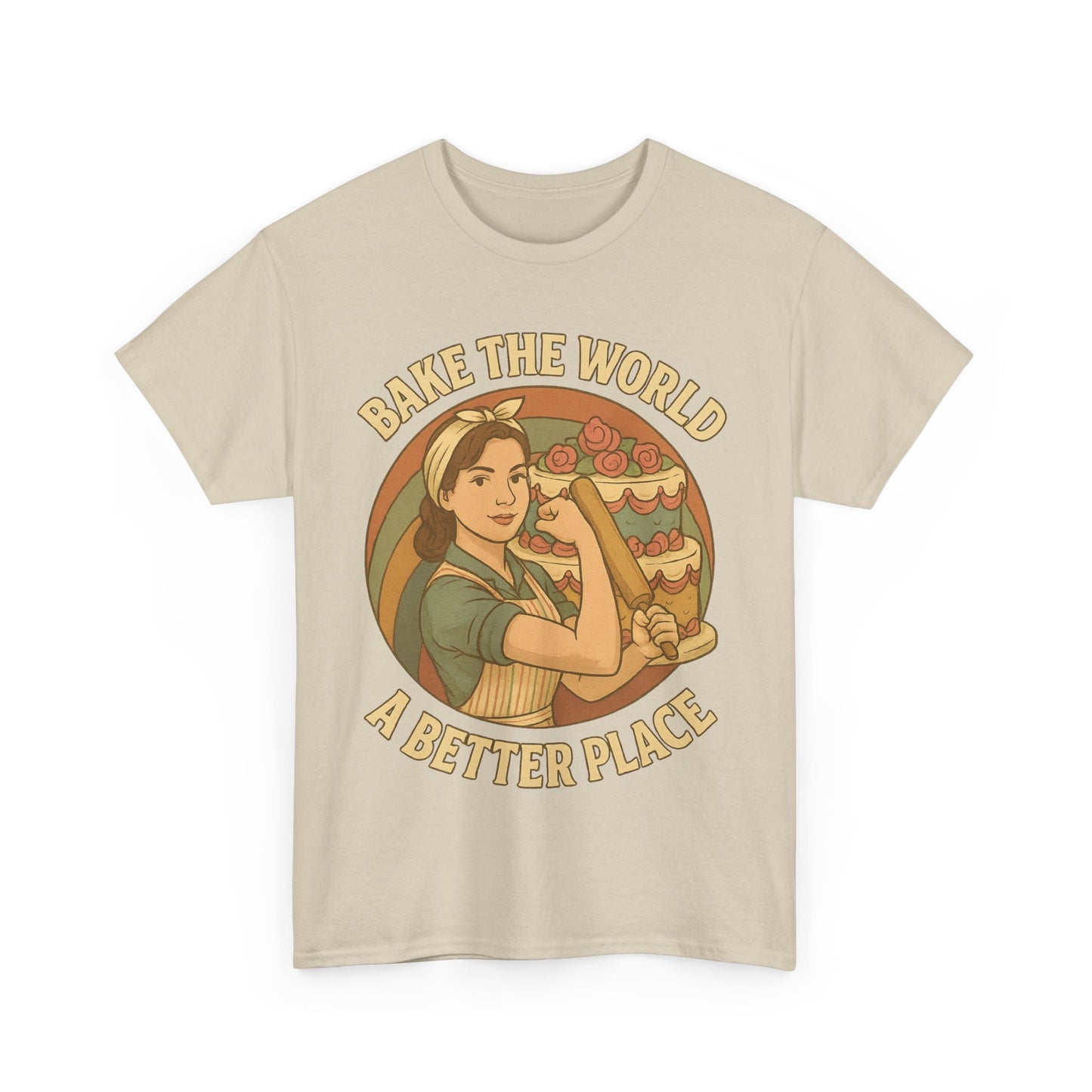 Bake the World a Better Place Tee, Unisex Cotton T-Shirt, Baking Gift, Vintage Style Tee, Eco-Friendly Apparel
