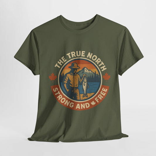 True North Strong and Free, Adventure Tee | Unisex Heavy Cotton Tee for Outdoors Lovers, Casual Wear, Gifts, Travel, Exploration