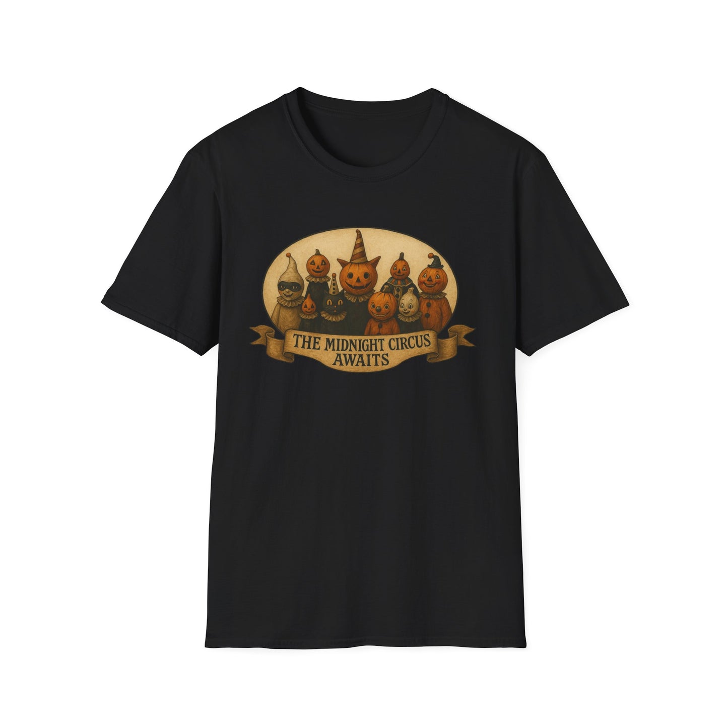 The Midnight Circus Awaits , Unisex T-Shirt, Moonwoven Luna Tee, Softstyle Graphic Shirt, Dark Circus Clothing, Mystical Festival Top