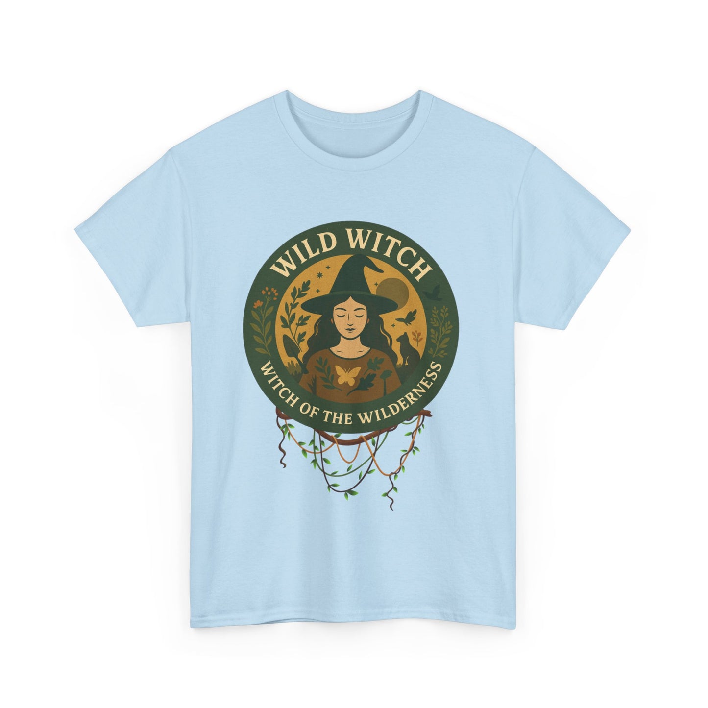 Wild Witch Unisex Heavy Cotton Tee, Bohemian T-Shirt, Nature Lover Gift, Witchy Apparel, Eco-Friendly Fashion, Casual Wear