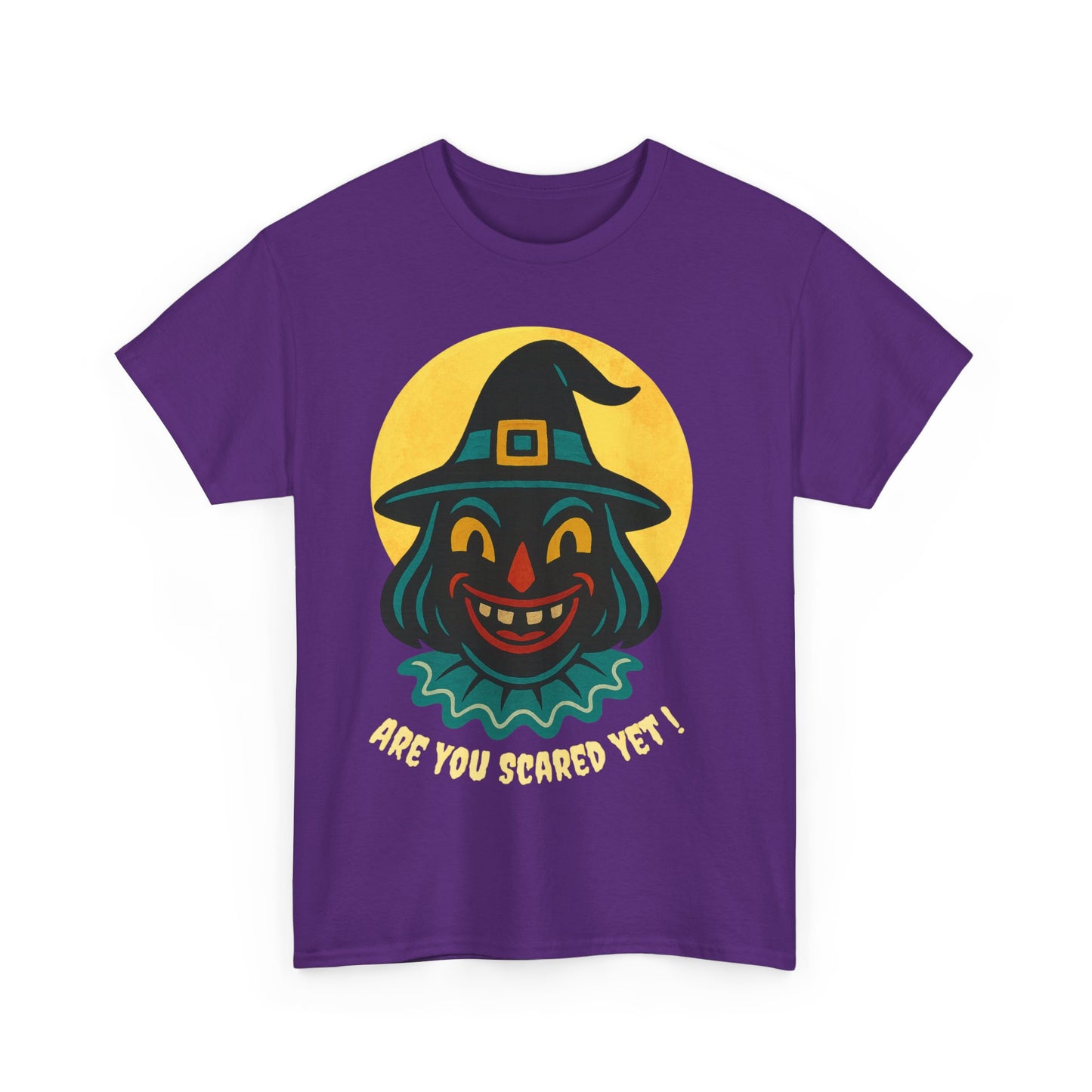 Are You Scared Yet? Whimsical Halloween Tee, Unisex Heavy Cotton T-Shirt, Scary Clown Design, Fun Halloween Apparel, Spooky Gift for Friends