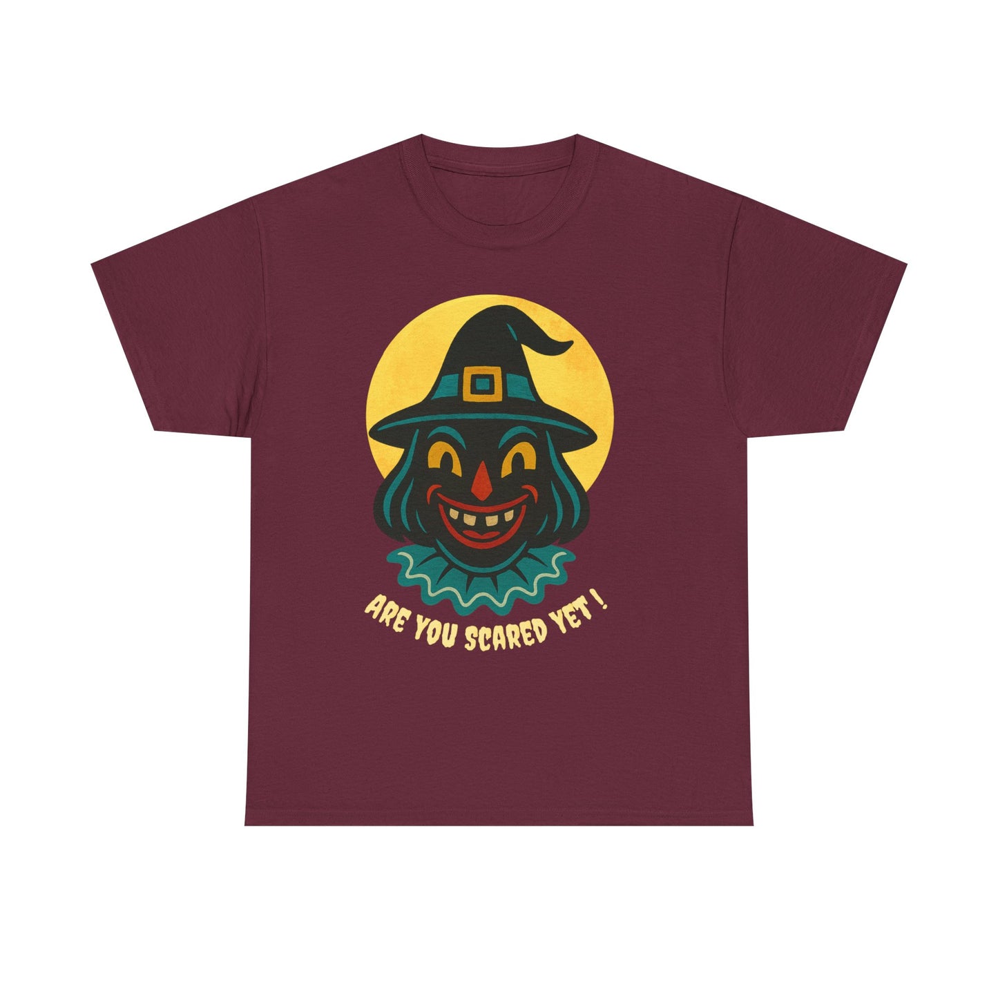 Are You Scared Yet? Whimsical Halloween Tee, Unisex Heavy Cotton T-Shirt, Scary Clown Design, Fun Halloween Apparel, Spooky Gift for Friends