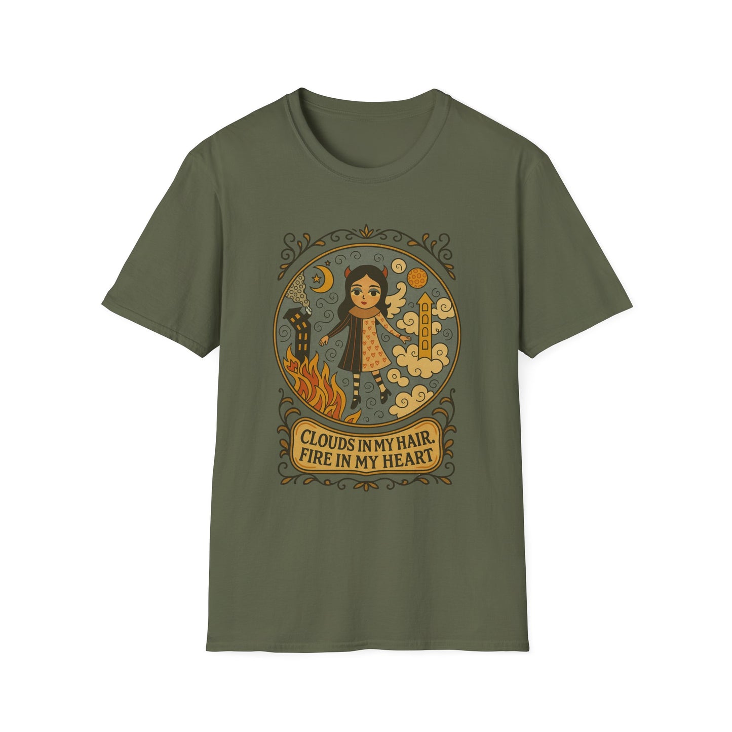Clouds in hair, Fire in my Heart !Whimsical Graphic T-Shirt, Vintage Style Tee, Unisex Casual Wear, Perfect Gift [...]