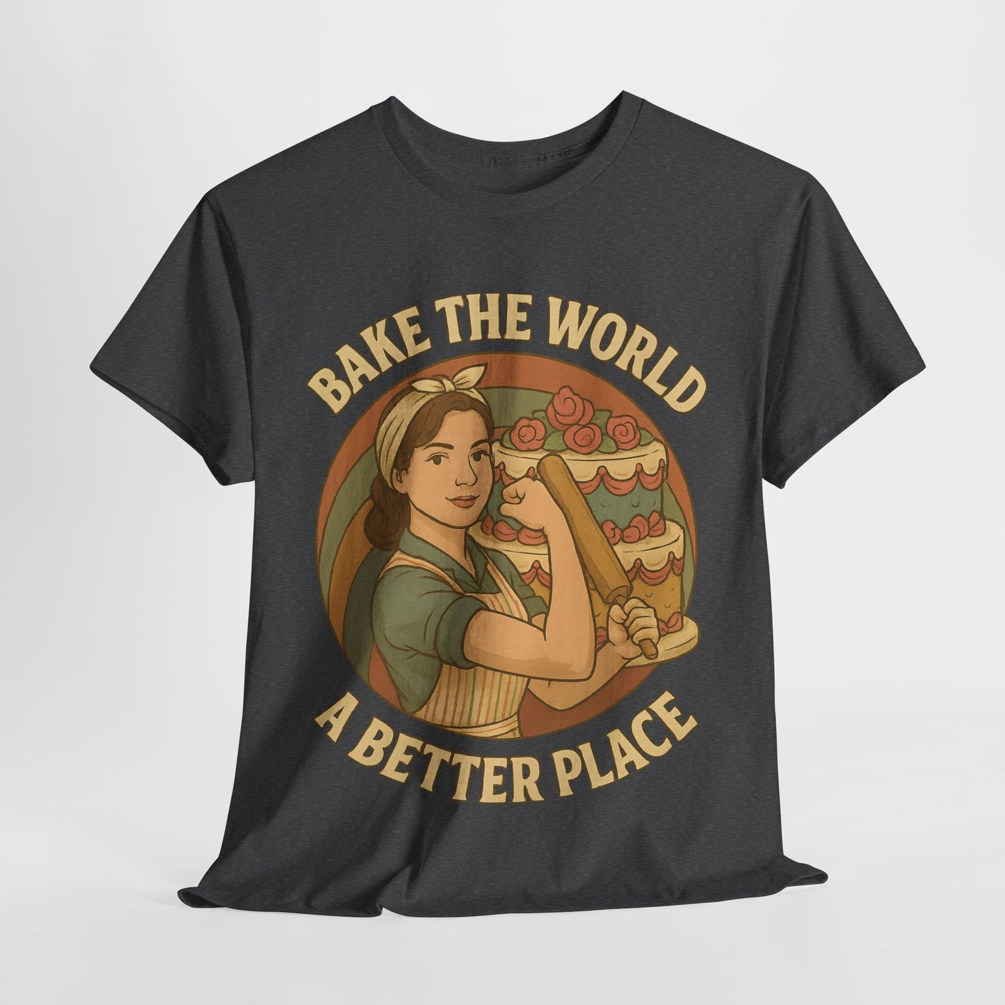 Bake the World a Better Place Tee, Unisex Cotton T-Shirt, Baking Gift, Vintage Style Tee, Eco-Friendly Apparel