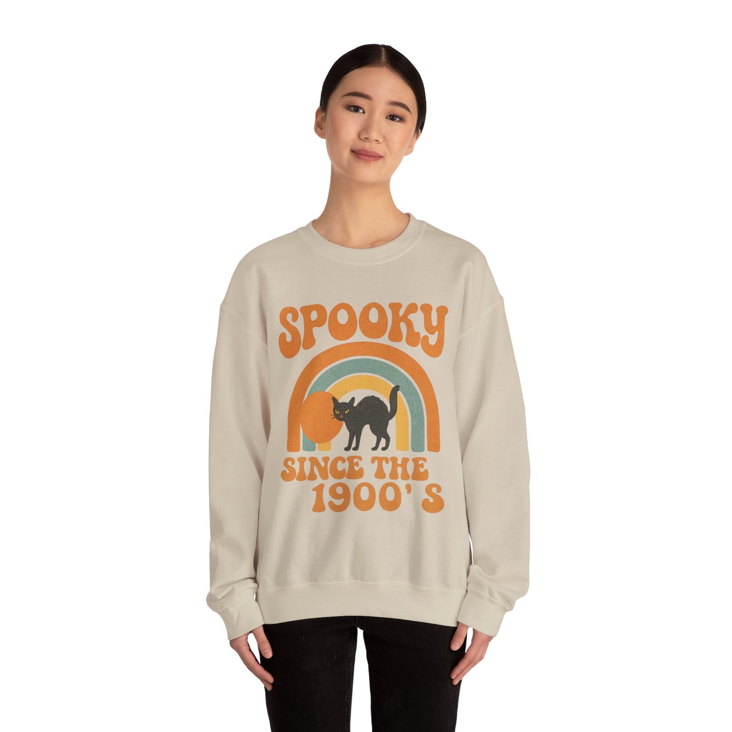 Spooky Since the 1900's , Retro Halloween Crewneck Sweatshirt,  Vintage Black Cat Graphic.