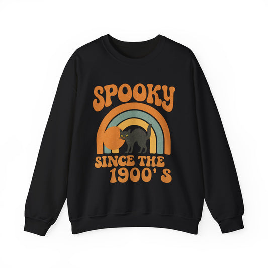 Spooky Since the 1900's , Retro Halloween Crewneck Sweatshirt,  Vintage Black Cat Graphic.