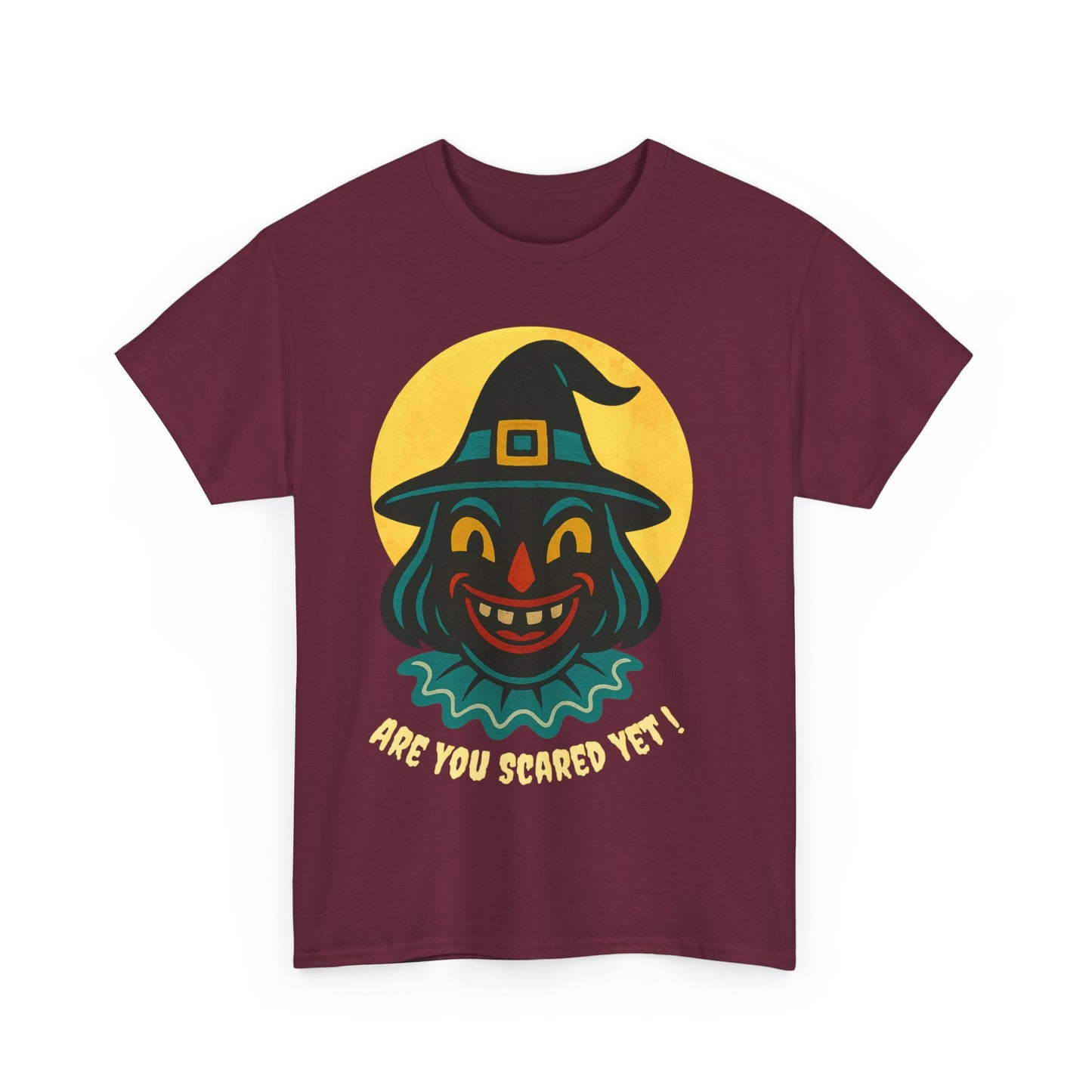 Are You Scared Yet? Whimsical Halloween Tee, Unisex Heavy Cotton T-Shirt, Scary Clown Design, Fun Halloween Apparel, Spooky Gift for Friends