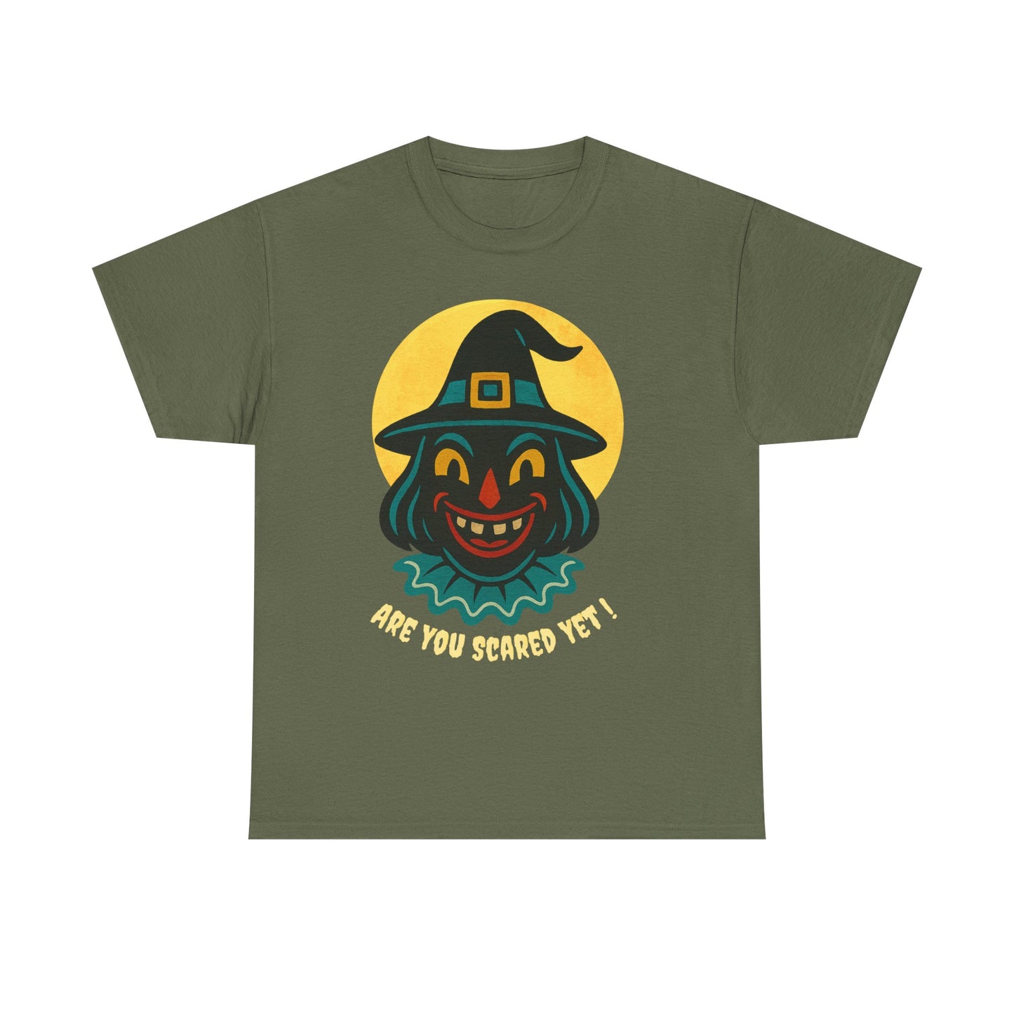 Are You Scared Yet? Whimsical Halloween Tee, Unisex Heavy Cotton T-Shirt, Scary Clown Design, Fun Halloween Apparel, Spooky Gift for Friends