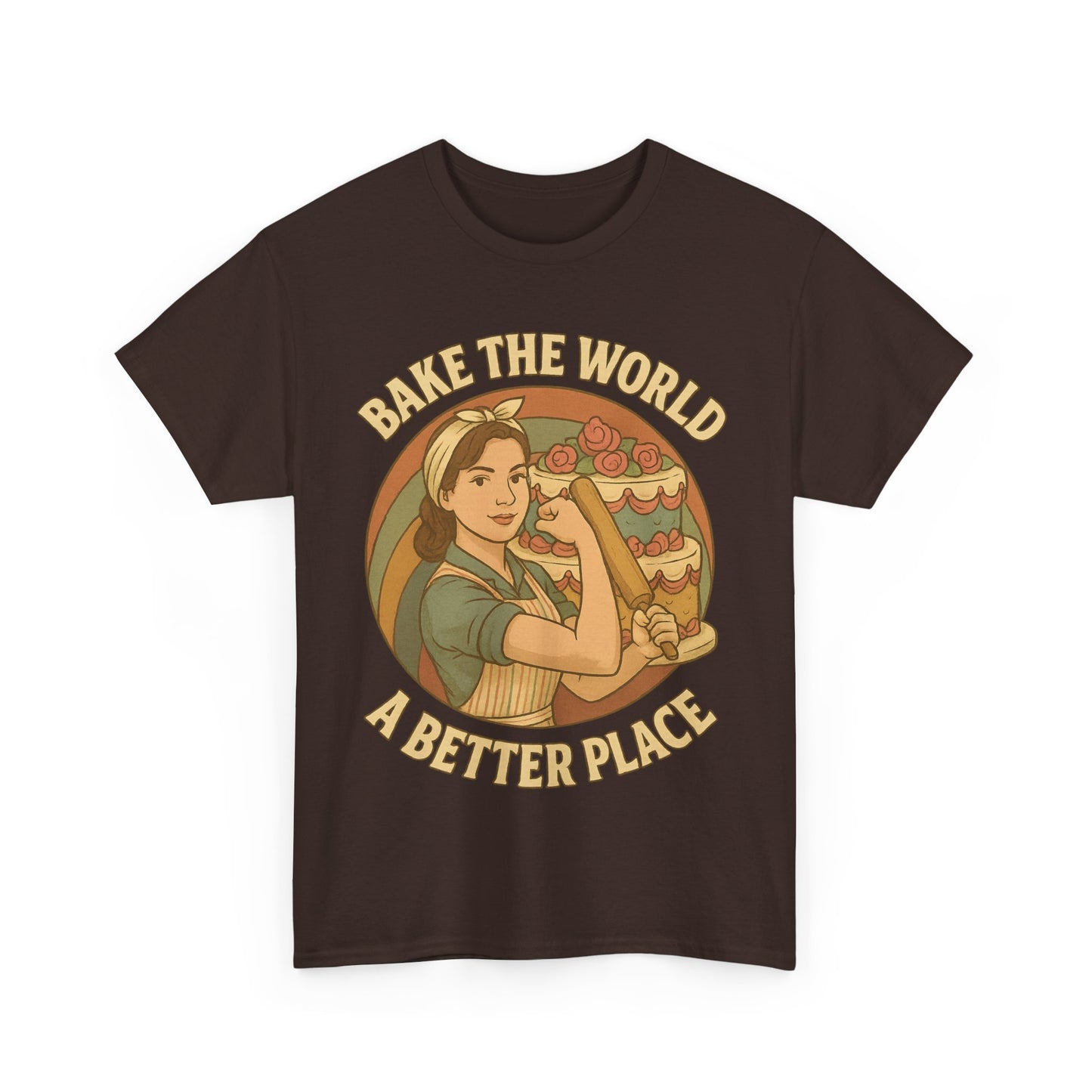 Bake the World a Better Place Tee, Unisex Cotton T-Shirt, Baking Gift, Vintage Style Tee, Eco-Friendly Apparel