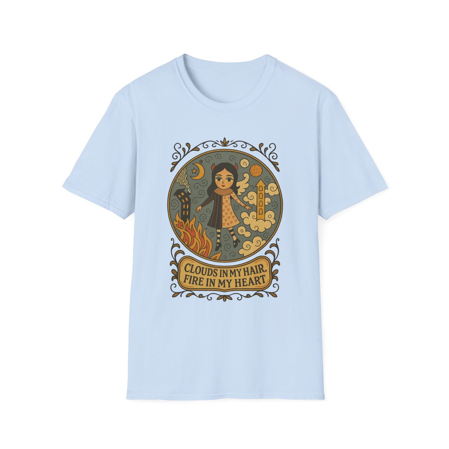 Clouds in hair, Fire in my Heart !Whimsical Graphic T-Shirt, Vintage Style Tee, Unisex Casual Wear, Perfect Gift [...]