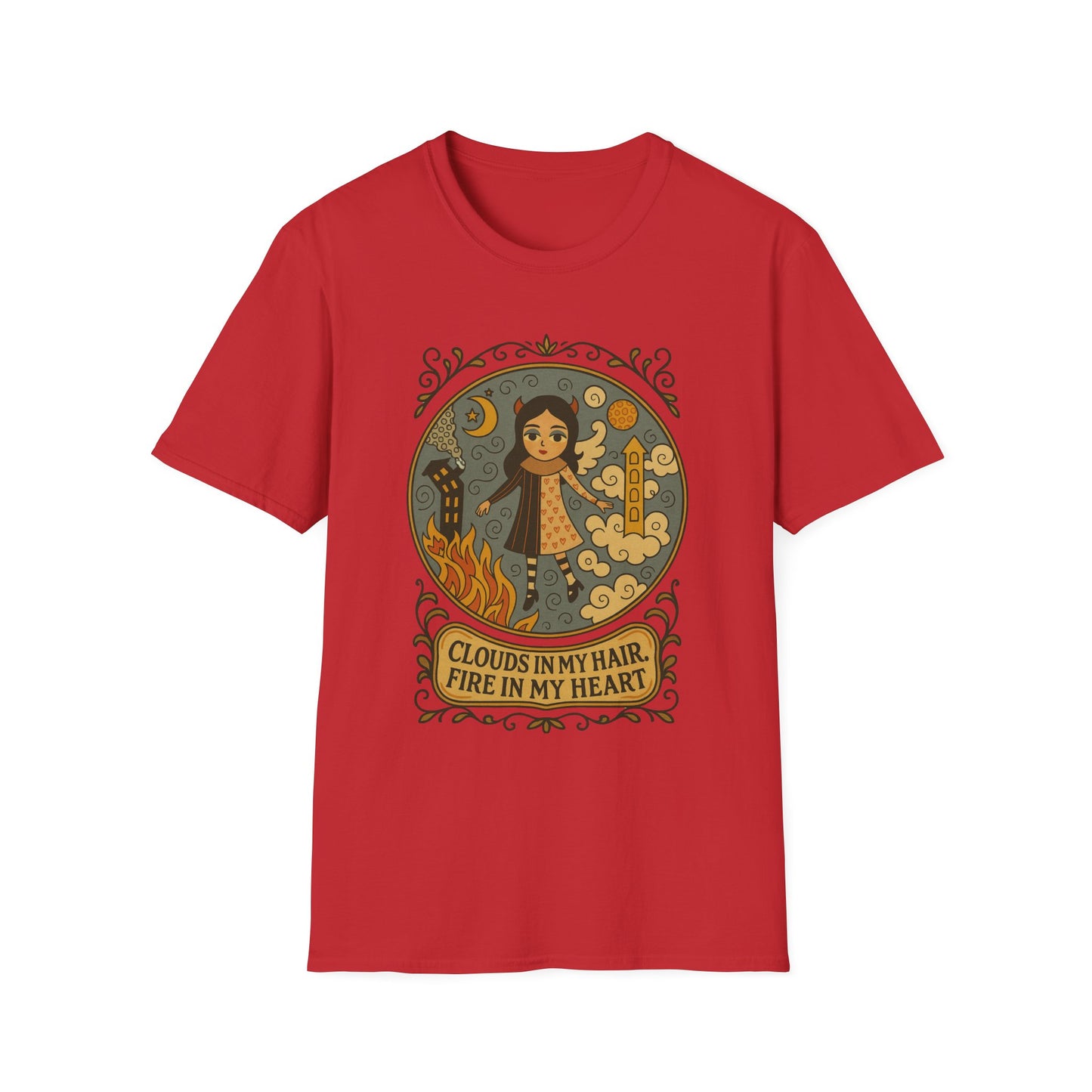 Clouds in hair, Fire in my Heart !Whimsical Graphic T-Shirt, Vintage Style Tee, Unisex Casual Wear, Perfect Gift [...]