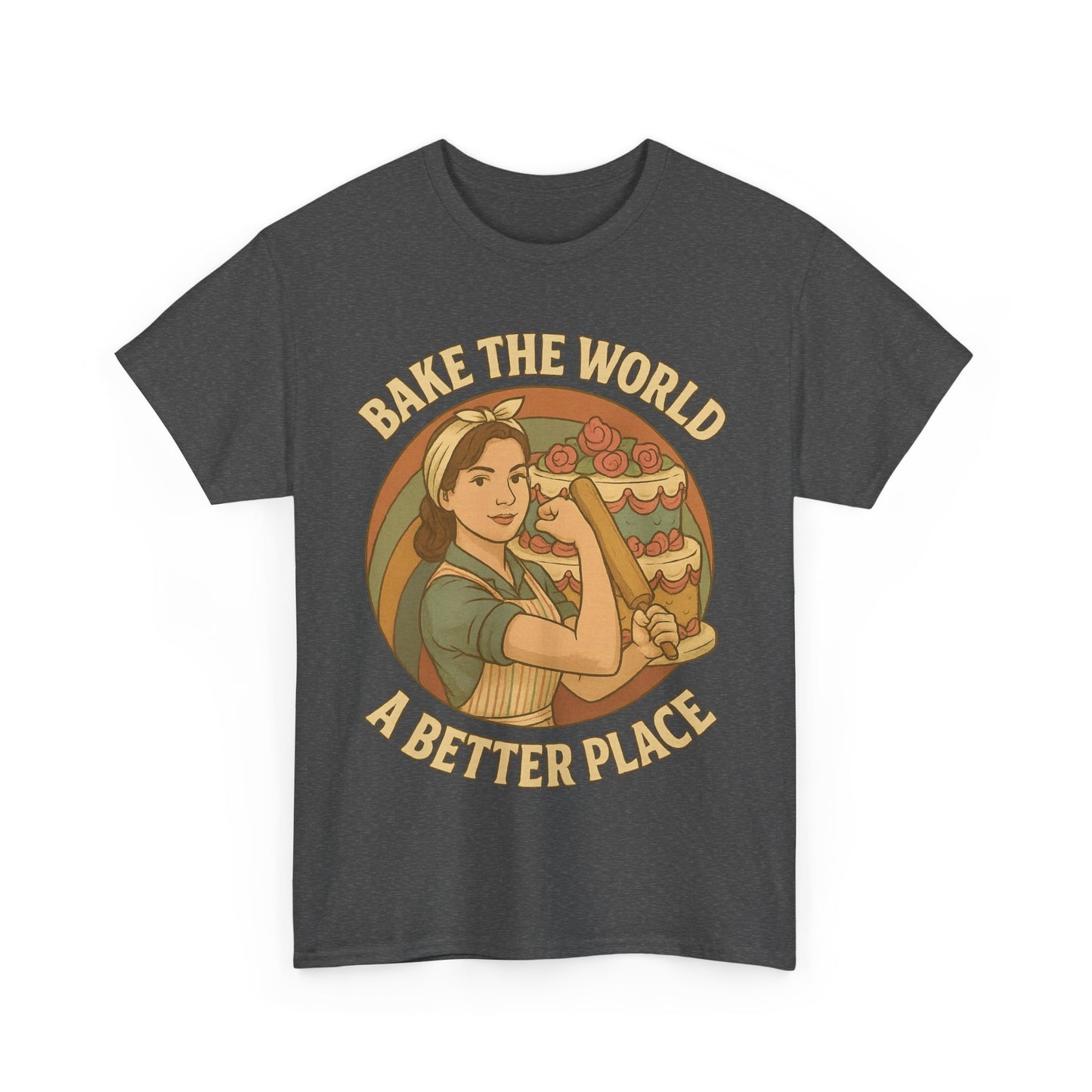 Bake the World a Better Place Tee, Unisex Cotton T-Shirt, Baking Gift, Vintage Style Tee, Eco-Friendly Apparel