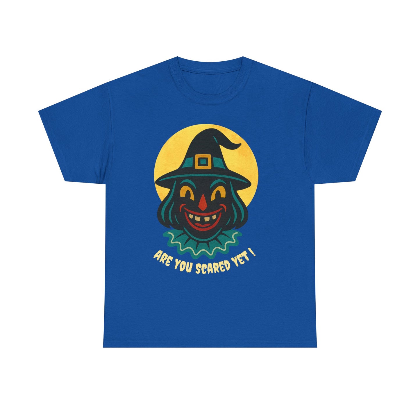Are You Scared Yet? Whimsical Halloween Tee, Unisex Heavy Cotton T-Shirt, Scary Clown Design, Fun Halloween Apparel, Spooky Gift for Friends