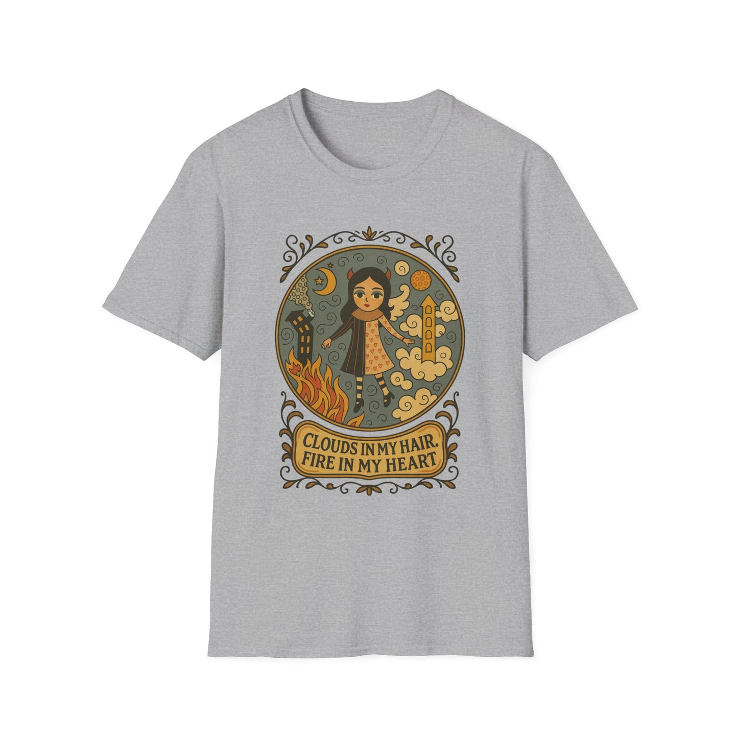 Clouds in hair, Fire in my Heart !Whimsical Graphic T-Shirt, Vintage Style Tee, Unisex Casual Wear, Perfect Gift [...]