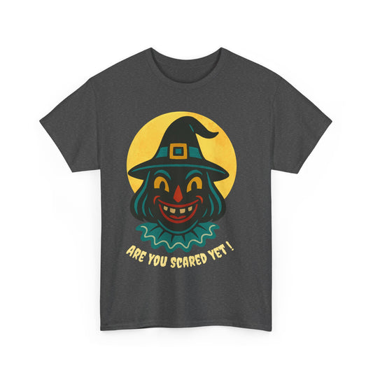 Are You Scared Yet? Whimsical Halloween Tee, Unisex Heavy Cotton T-Shirt, Scary Clown Design, Fun Halloween Apparel, Spooky Gift for Friends