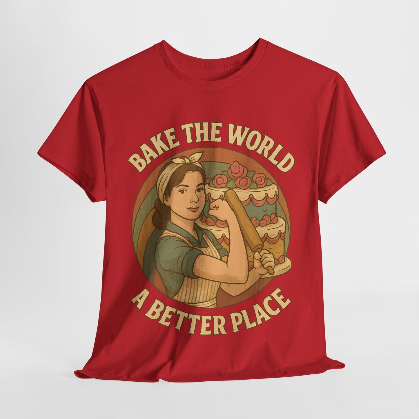 Bake the World a Better Place Tee, Unisex Cotton T-Shirt, Baking Gift, Vintage Style Tee, Eco-Friendly Apparel