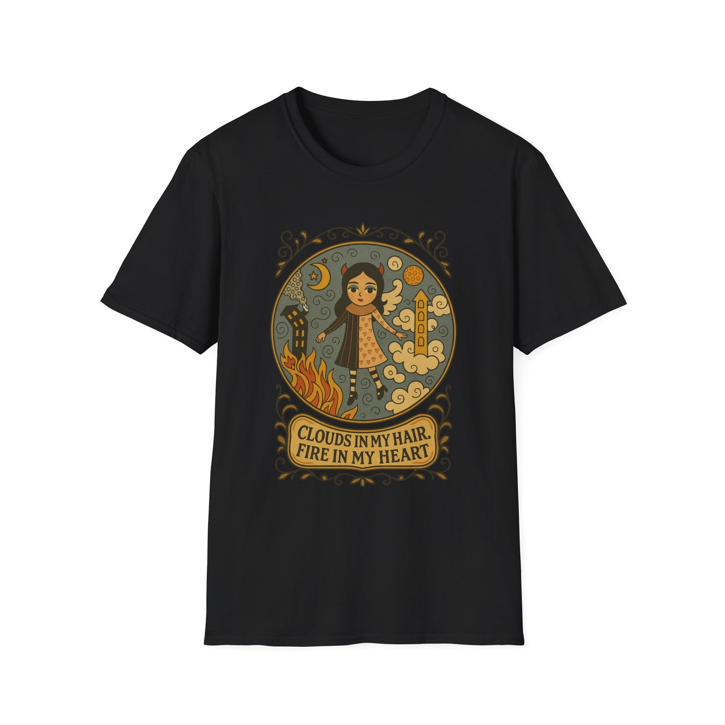 Clouds in hair, Fire in my Heart !Whimsical Graphic T-Shirt, Vintage Style Tee, Unisex Casual Wear, Perfect Gift [...]