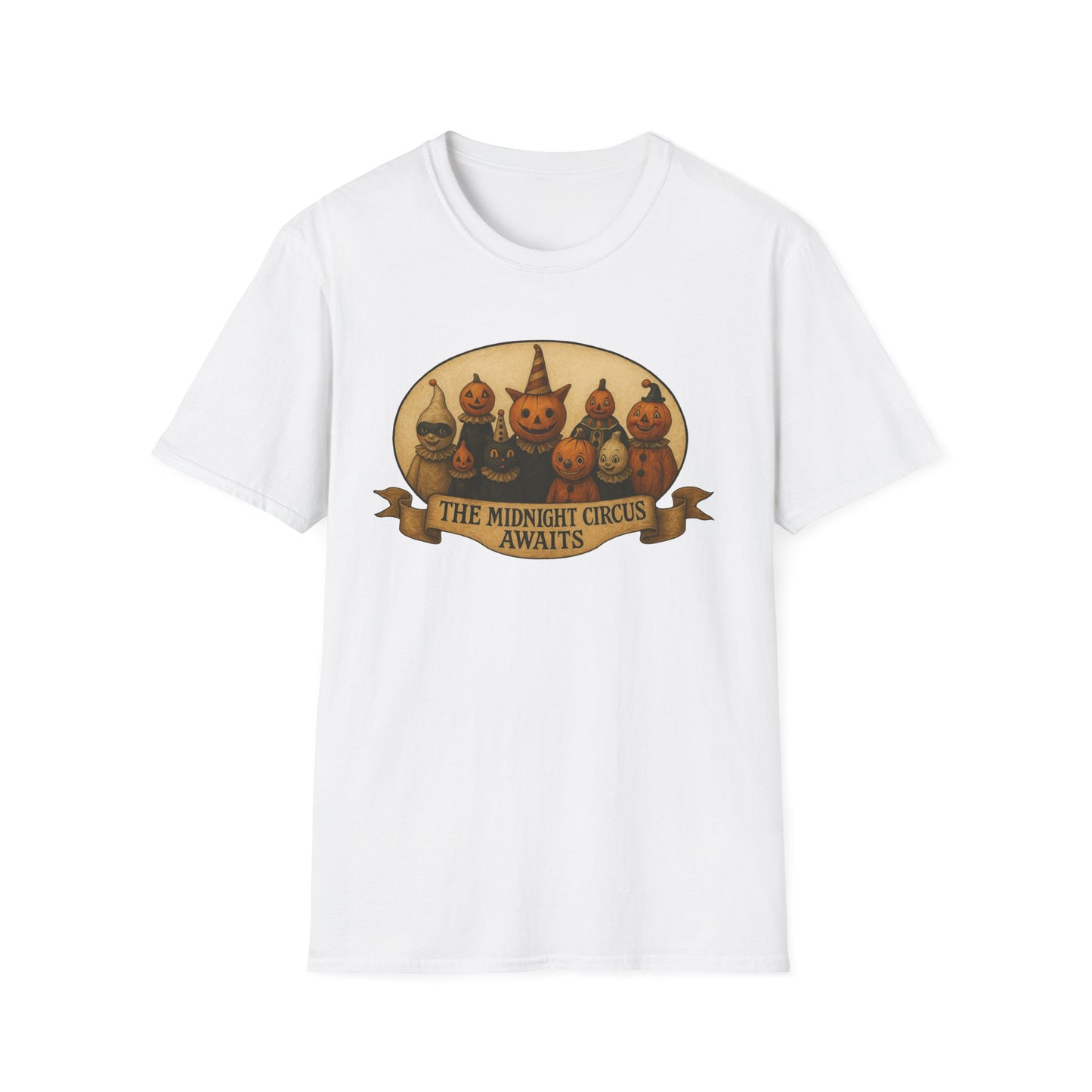 The Midnight Circus Awaits , Unisex T-Shirt, Moonwoven Luna Tee, Softstyle Graphic Shirt, Dark Circus Clothing, Mystical Festival Top