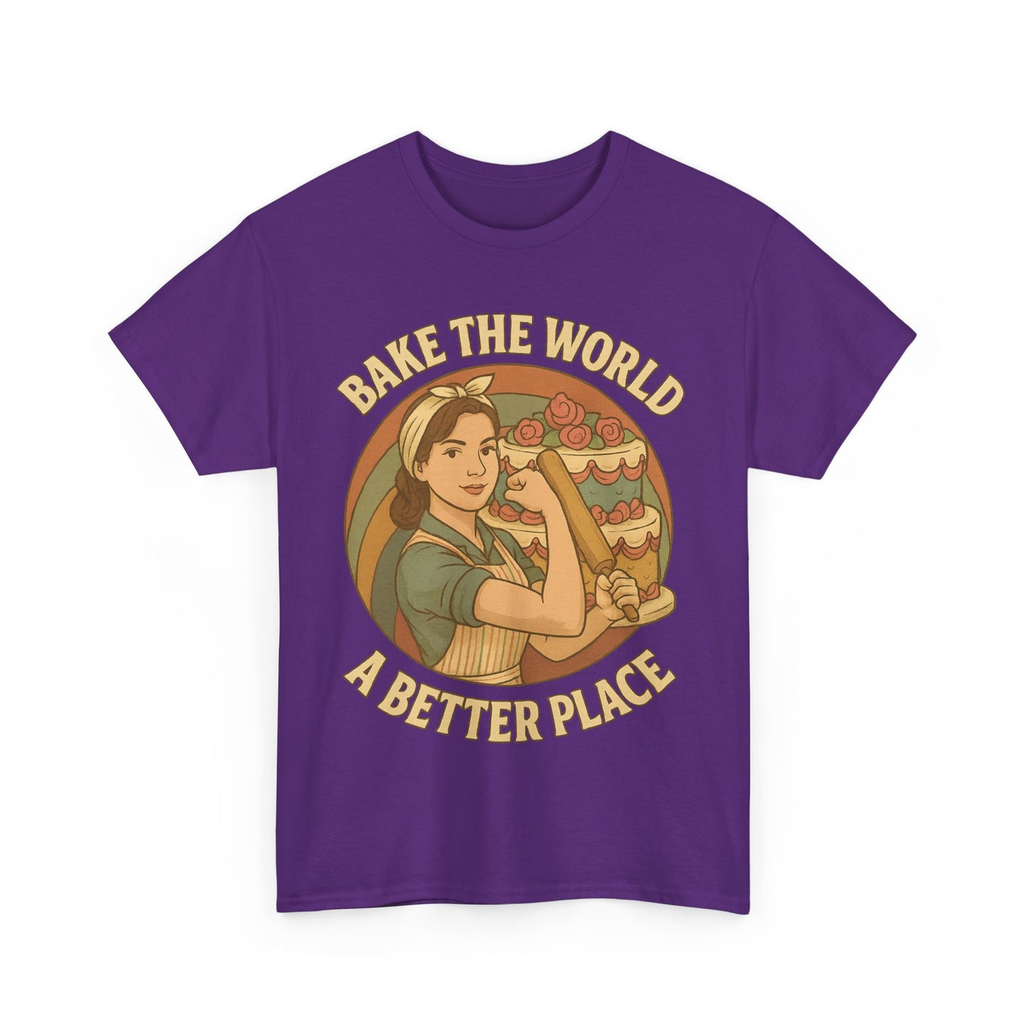 Bake the World a Better Place Tee, Unisex Cotton T-Shirt, Baking Gift, Vintage Style Tee, Eco-Friendly Apparel