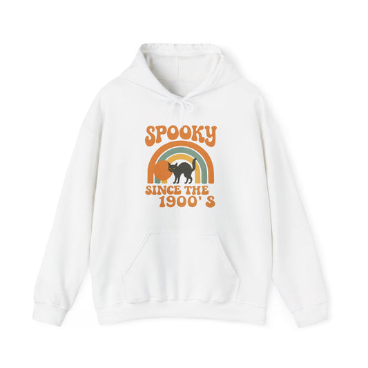 Spooky Since the 1900's , Retro Halloween Hooded  Sweatshirt, Vintage Black Cat Graphic.