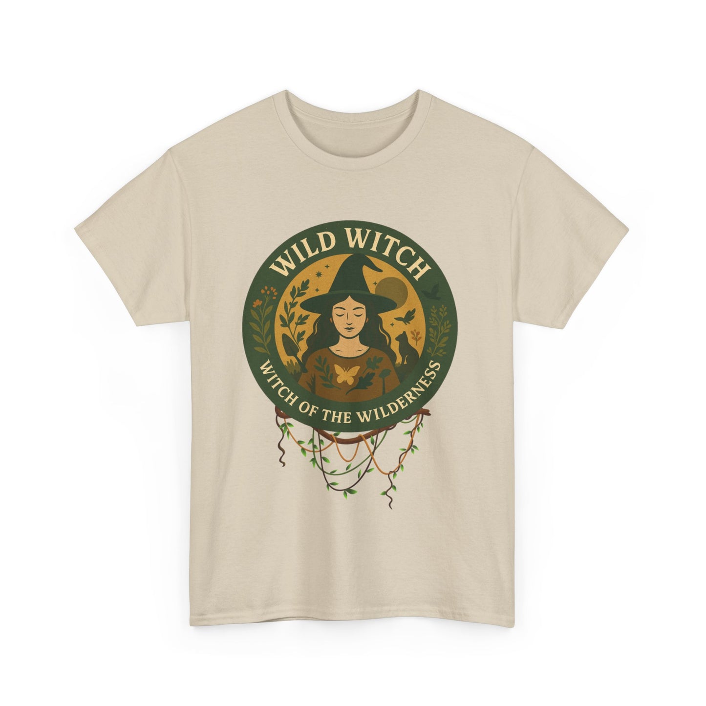 Wild Witch Unisex Heavy Cotton Tee, Bohemian T-Shirt, Nature Lover Gift, Witchy Apparel, Eco-Friendly Fashion, Casual Wear
