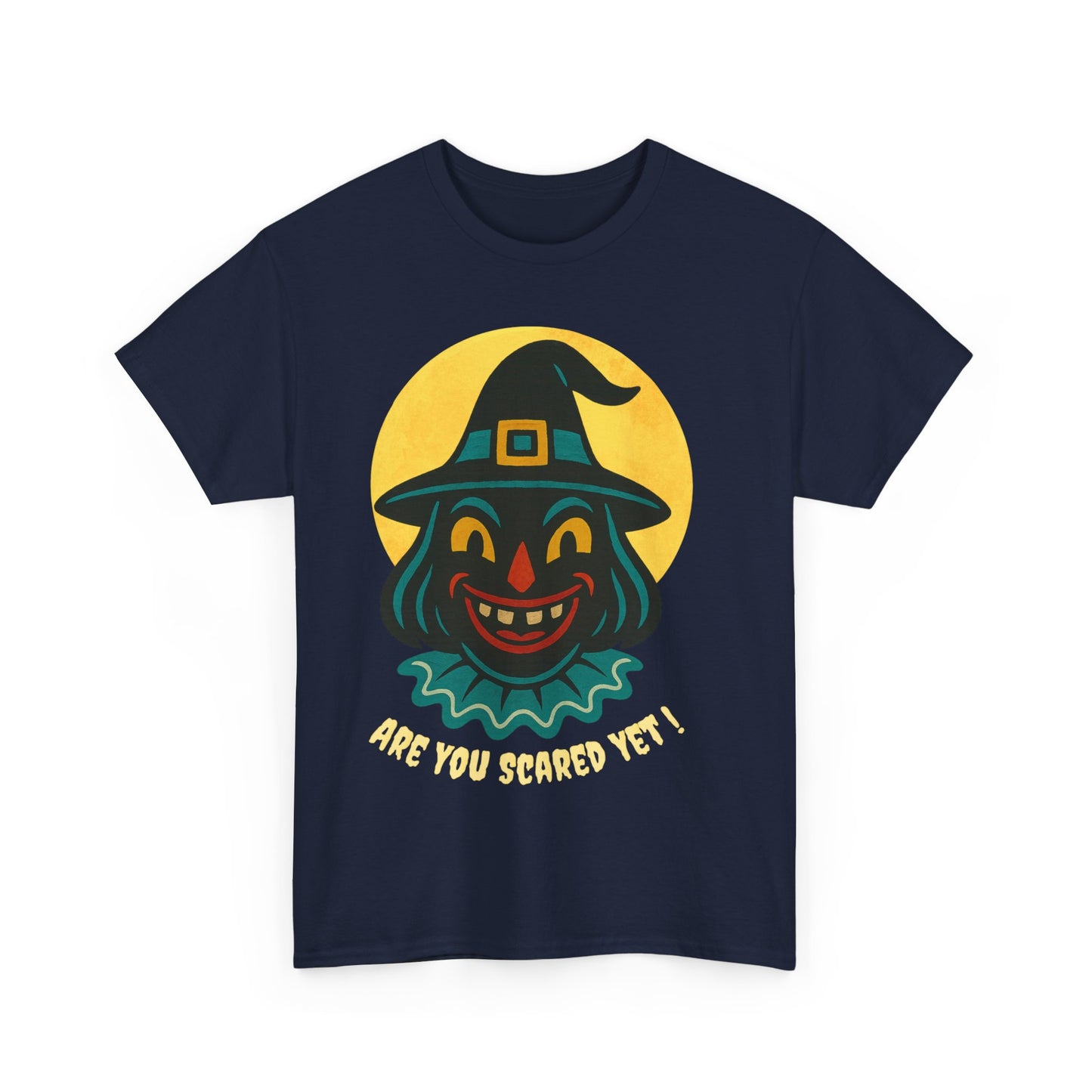Are You Scared Yet? Whimsical Halloween Tee, Unisex Heavy Cotton T-Shirt, Scary Clown Design, Fun Halloween Apparel, Spooky Gift for Friends