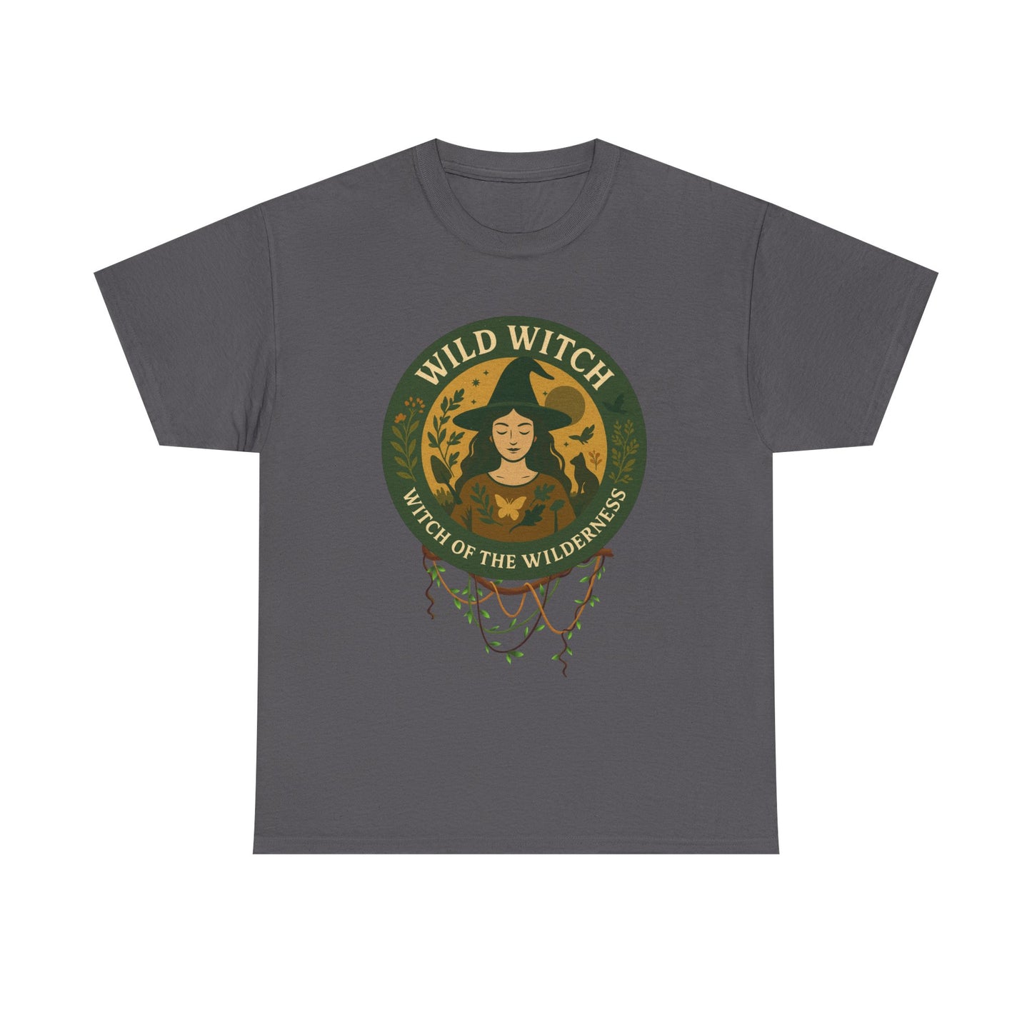 Wild Witch Unisex Heavy Cotton Tee, Bohemian T-Shirt, Nature Lover Gift, Witchy Apparel, Eco-Friendly Fashion, Casual Wear