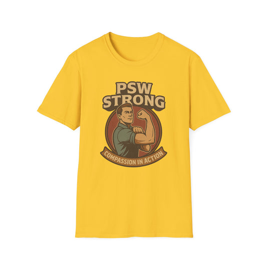 PSW Strong Compassion in Action t-shirt for men, design by Moonwoven by Luna , a part of her retro Care Givers Collection