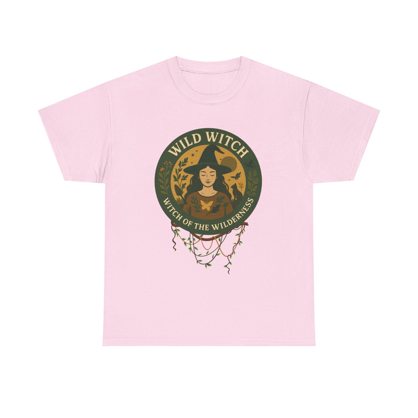 Wild Witch Unisex Heavy Cotton Tee, Bohemian T-Shirt, Nature Lover Gift, Witchy Apparel, Eco-Friendly Fashion, Casual Wear