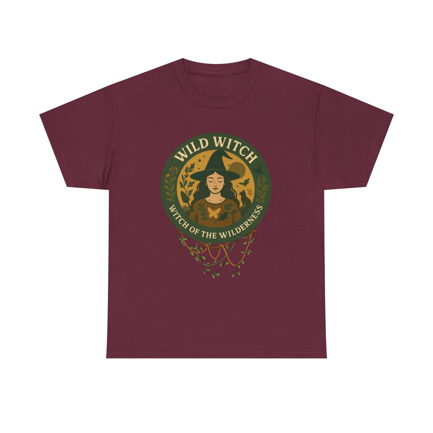 Wild Witch Unisex Heavy Cotton Tee, Bohemian T-Shirt, Nature Lover Gift, Witchy Apparel, Eco-Friendly Fashion, Casual Wear