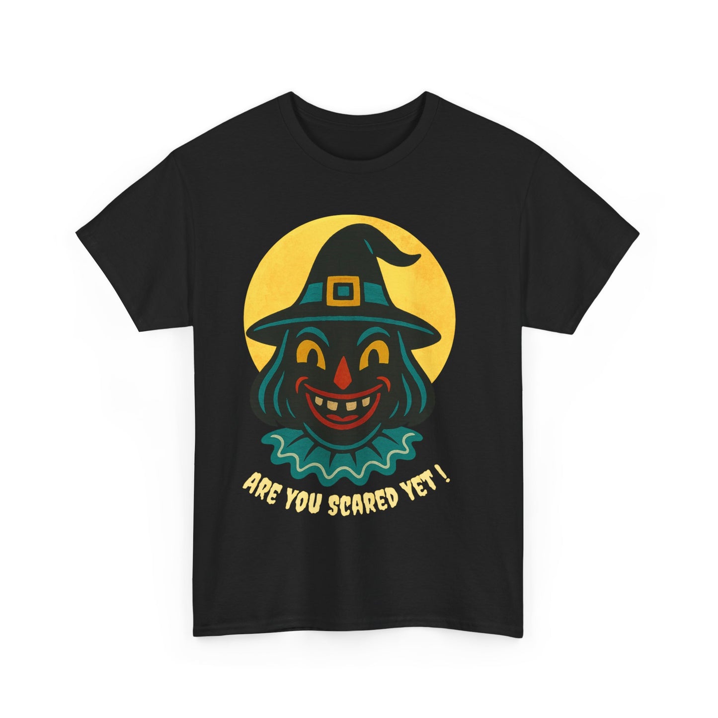 Are You Scared Yet? Whimsical Halloween Tee, Unisex Heavy Cotton T-Shirt, Scary Clown Design, Fun Halloween Apparel, Spooky Gift for Friends
