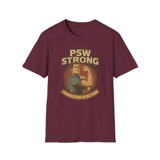 PSW Strong Compassion in Action t-shirt for men, design by Moonwoven by Luna , a part of her retro Care Givers Collection