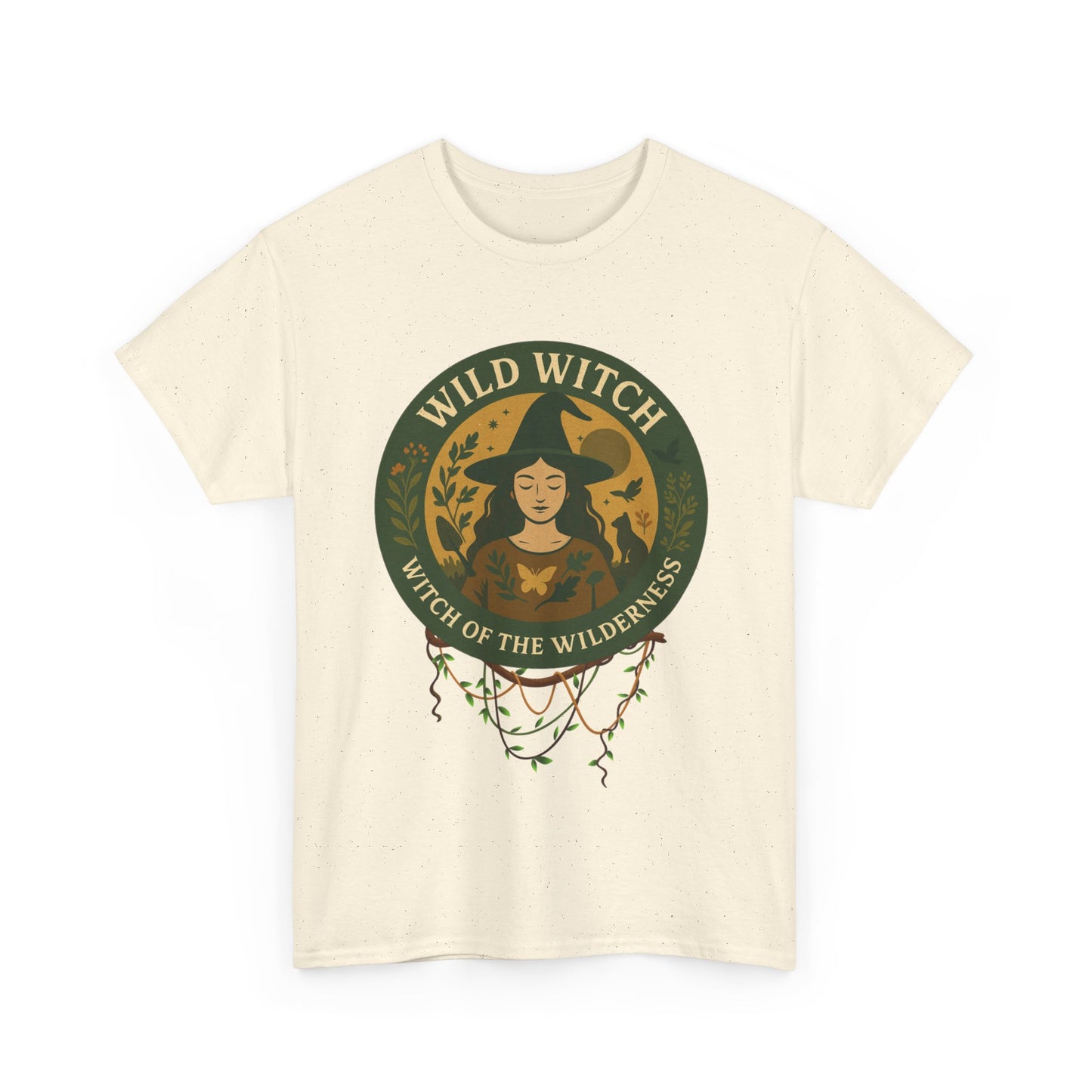 Wild Witch Unisex Heavy Cotton Tee, Bohemian T-Shirt, Nature Lover Gift, Witchy Apparel, Eco-Friendly Fashion, Casual Wear