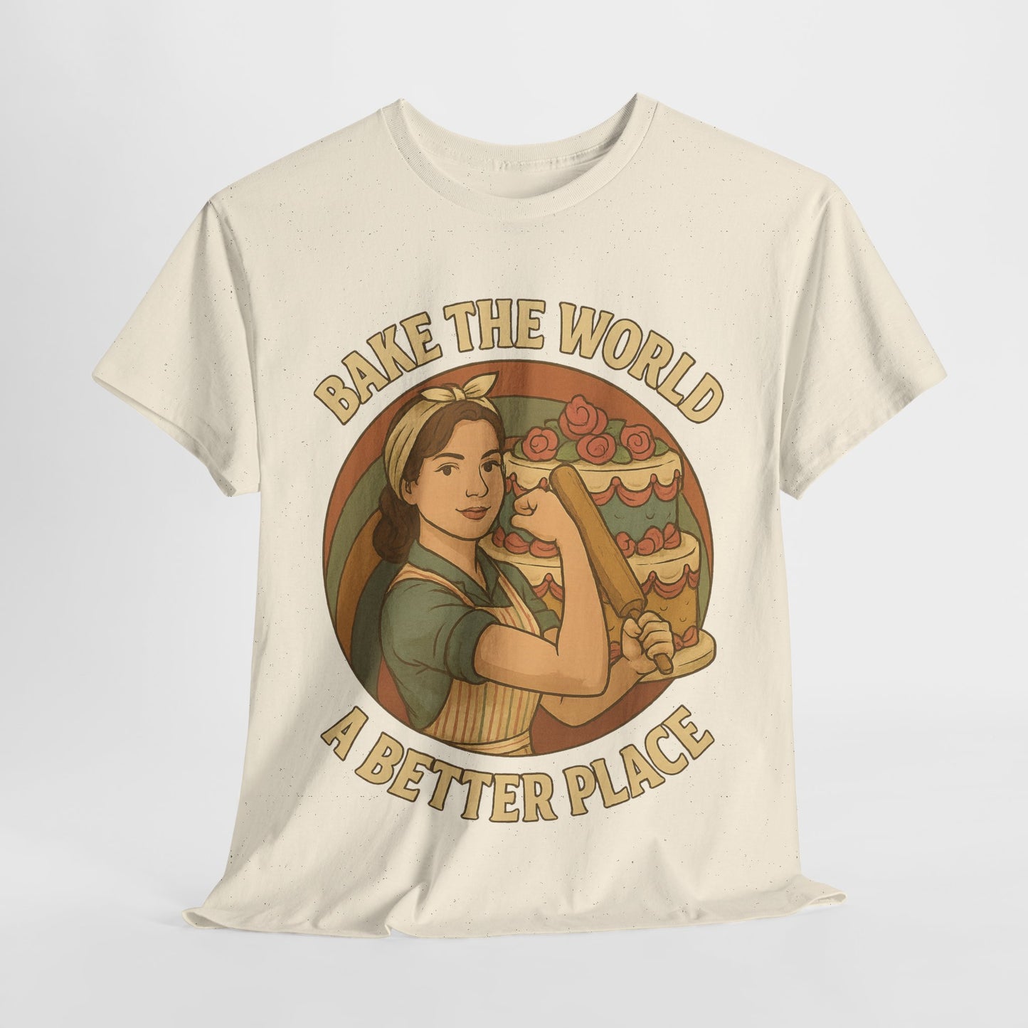Bake the World a Better Place Tee, Unisex Cotton T-Shirt, Baking Gift, Vintage Style Tee, Eco-Friendly Apparel