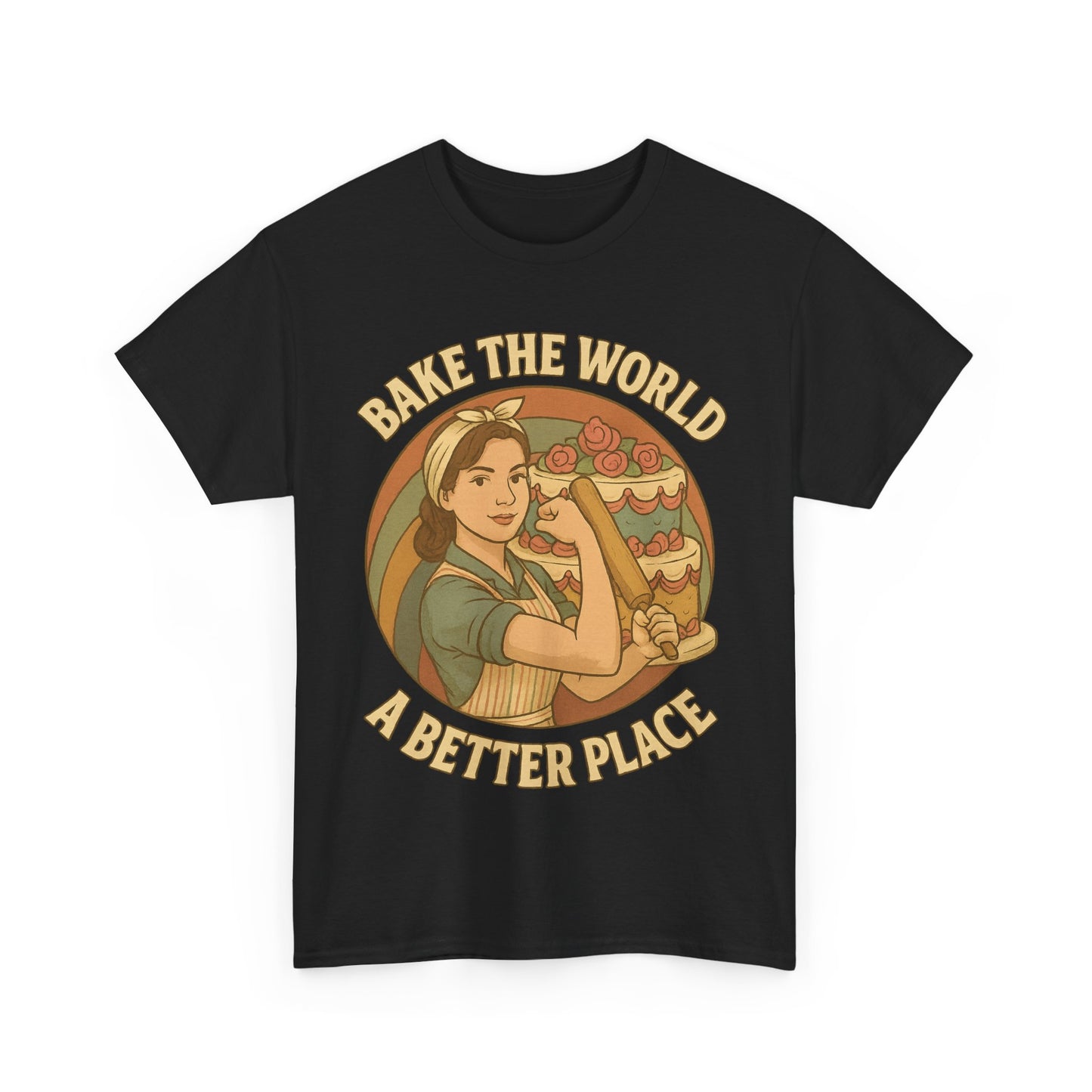 Bake the World a Better Place Tee, Unisex Cotton T-Shirt, Baking Gift, Vintage Style Tee, Eco-Friendly Apparel