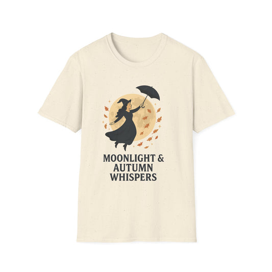 Moonlight & Autumn Whispers T-Shirt, Fall Fashion, Witch Theme Tee, Spooky Season Gift, Cozy Casual Wear, Halloween Outfit