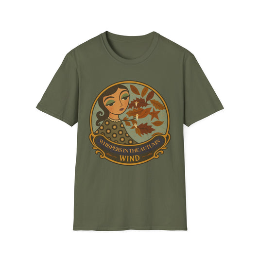 Whimsical Whispers in the Autumn Wind T-Shirt, Vintage Art Tee, original art, Gift for Her, design by Moonwoven by Luna , Eco-Friendly tee
