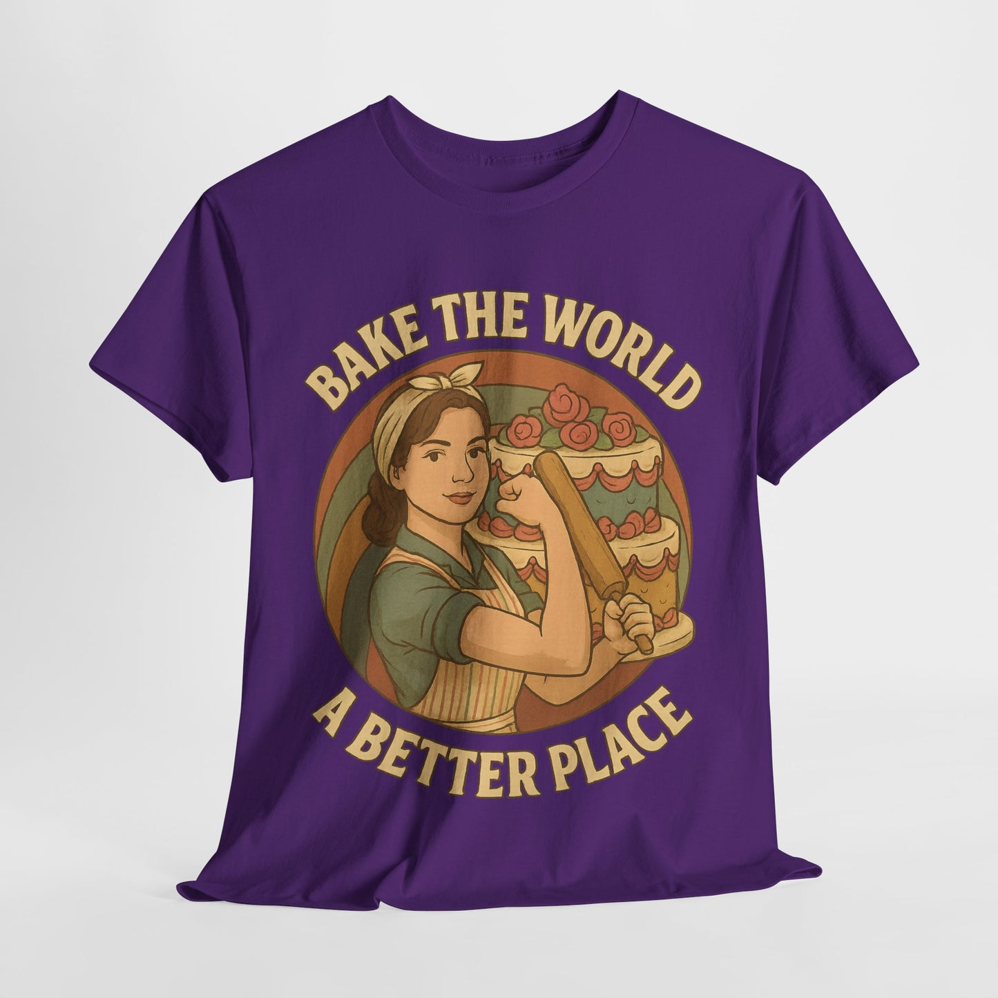 Bake the World a Better Place Tee, Unisex Cotton T-Shirt, Baking Gift, Vintage Style Tee, Eco-Friendly Apparel