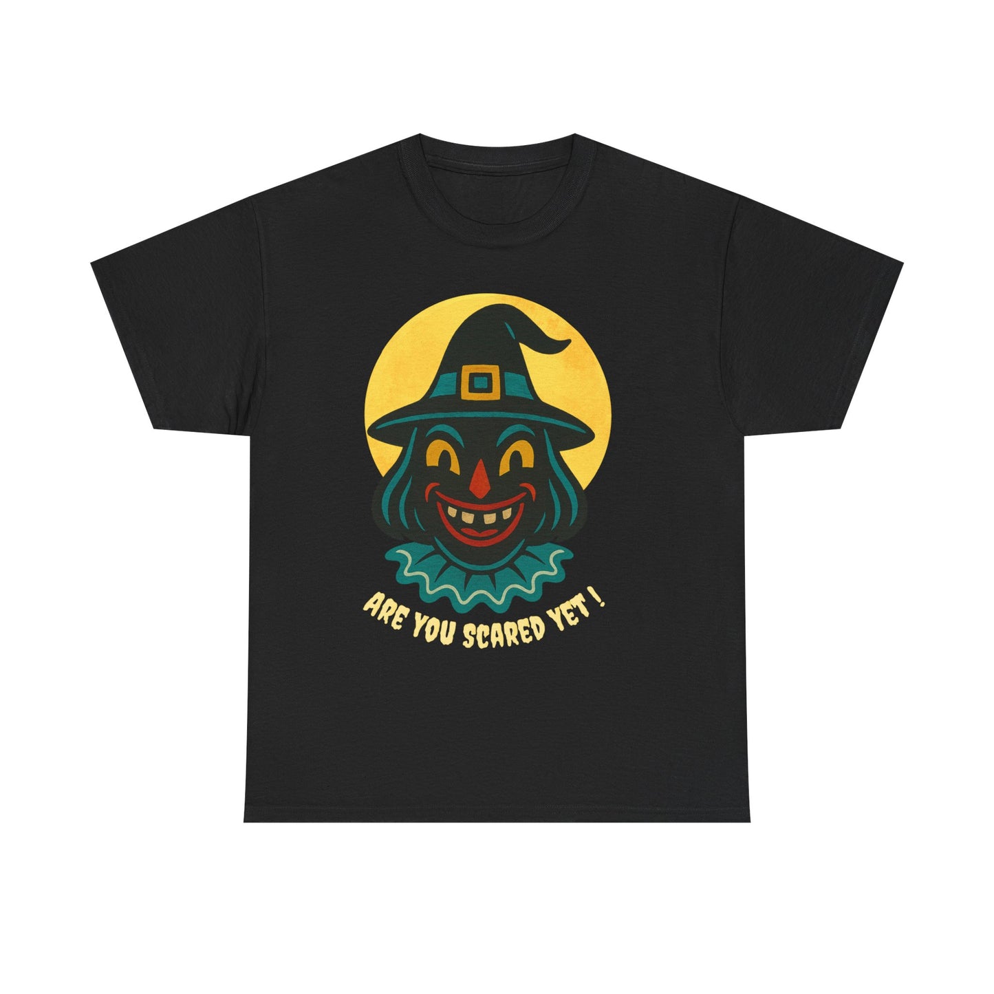 Are You Scared Yet? Whimsical Halloween Tee, Unisex Heavy Cotton T-Shirt, Scary Clown Design, Fun Halloween Apparel, Spooky Gift for Friends