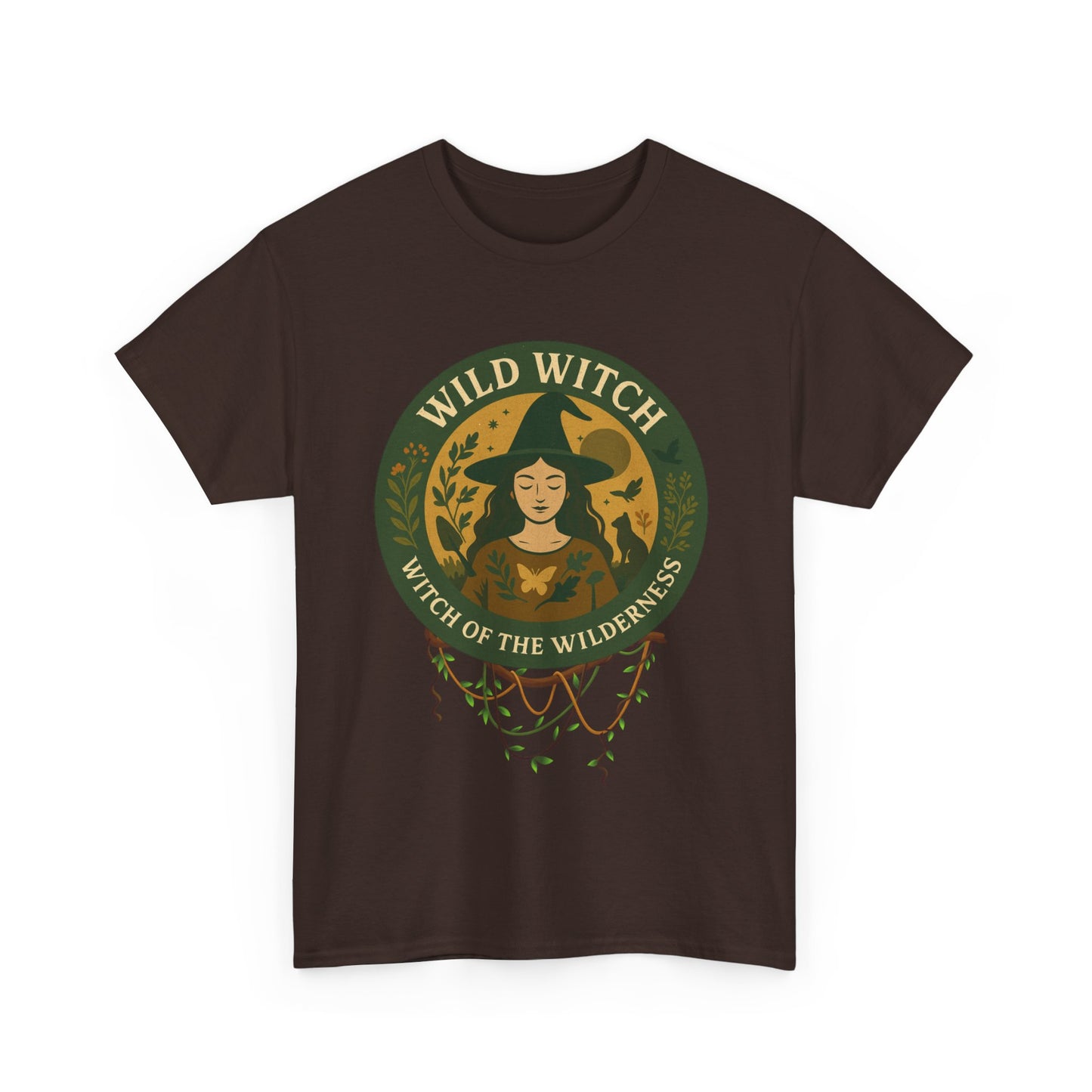 Wild Witch Unisex Heavy Cotton Tee, Bohemian T-Shirt, Nature Lover Gift, Witchy Apparel, Eco-Friendly Fashion, Casual Wear